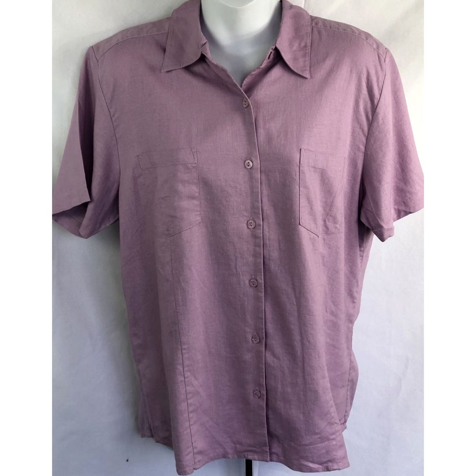 Vintage Christopher Banks Linen top L purple button Up shortsleeve Pockets Cottage NWT Size L / US 10 / IT 46 - 5 Thumbnail