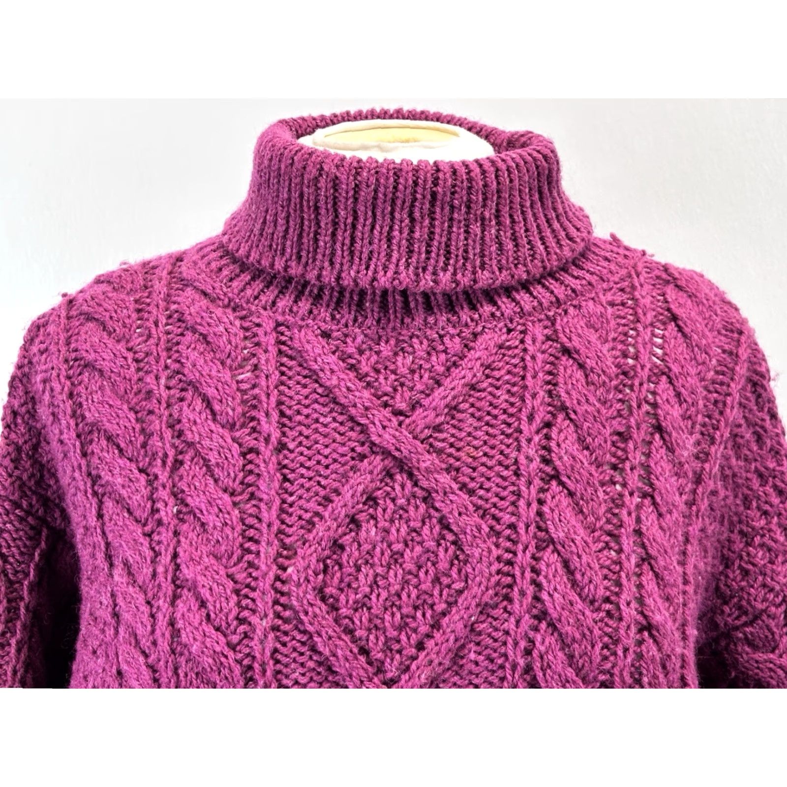 Laura Ashley VINTAGE Laura Ashley Wool Sweater Women's Turtleneck Chunky-Knit S/M Pink Cottagecore 90s UK Size S / US 4 / IT 40 - 5 Thumbnail