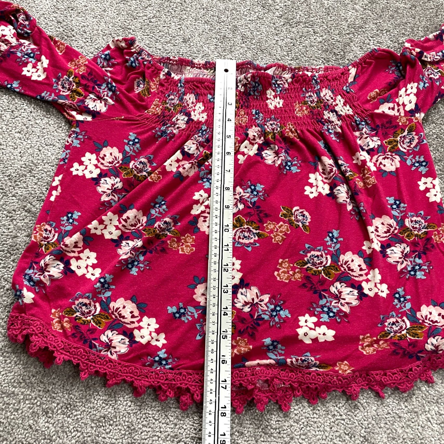 Bell VINTAGE LUQ Pink Floral Cropped Shirt Women S Bell Sleeve Lace Trim Casual Blouse Size S / US 4 / IT 40 - 2 Thumbnail