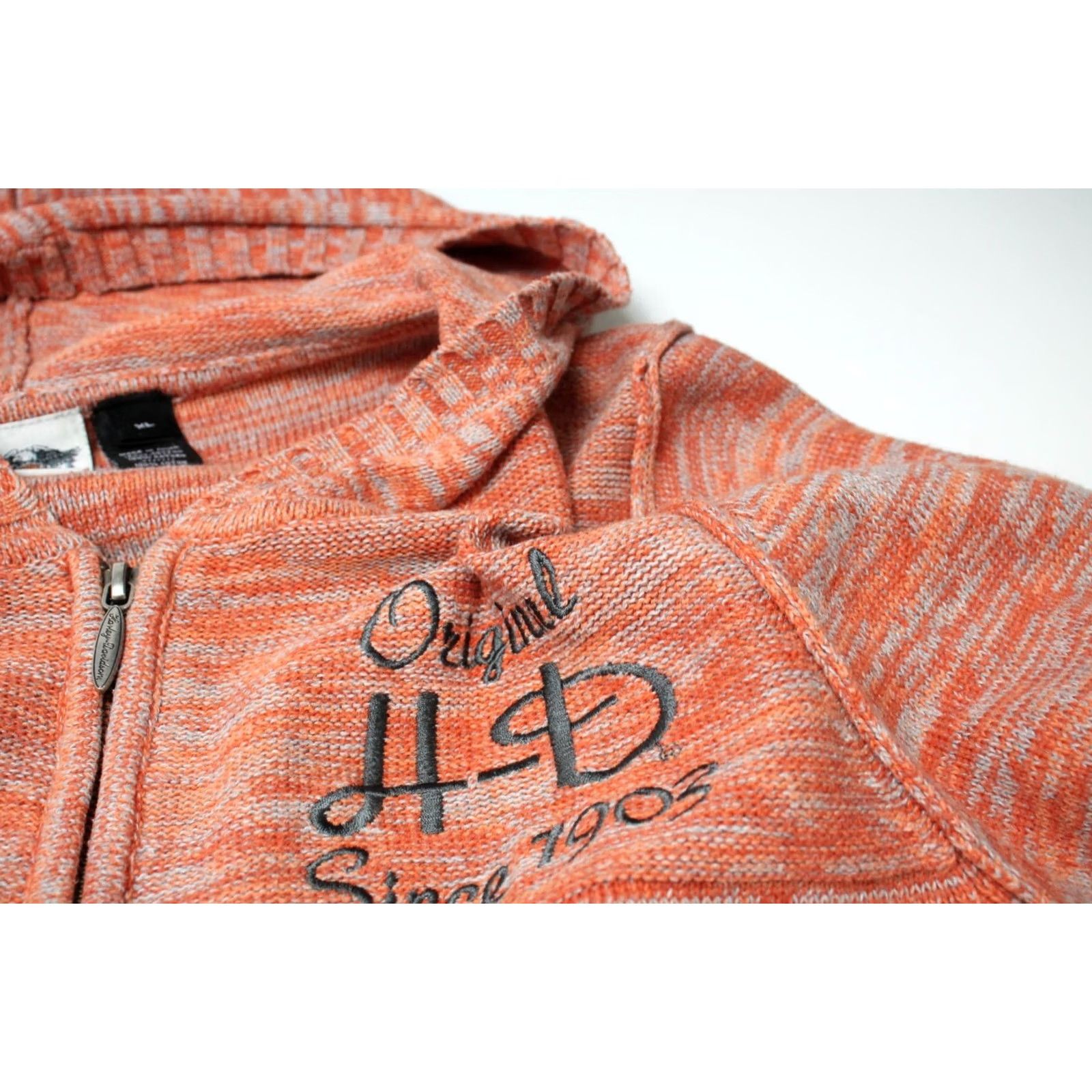 Harley Davidson HARLEY-DAVIDSON Jumper Women's XL Zipped Up Knitted Melange Orange Peach Hoodie Size XL / US 12-14 / IT 48-50 - 5 Thumbnail