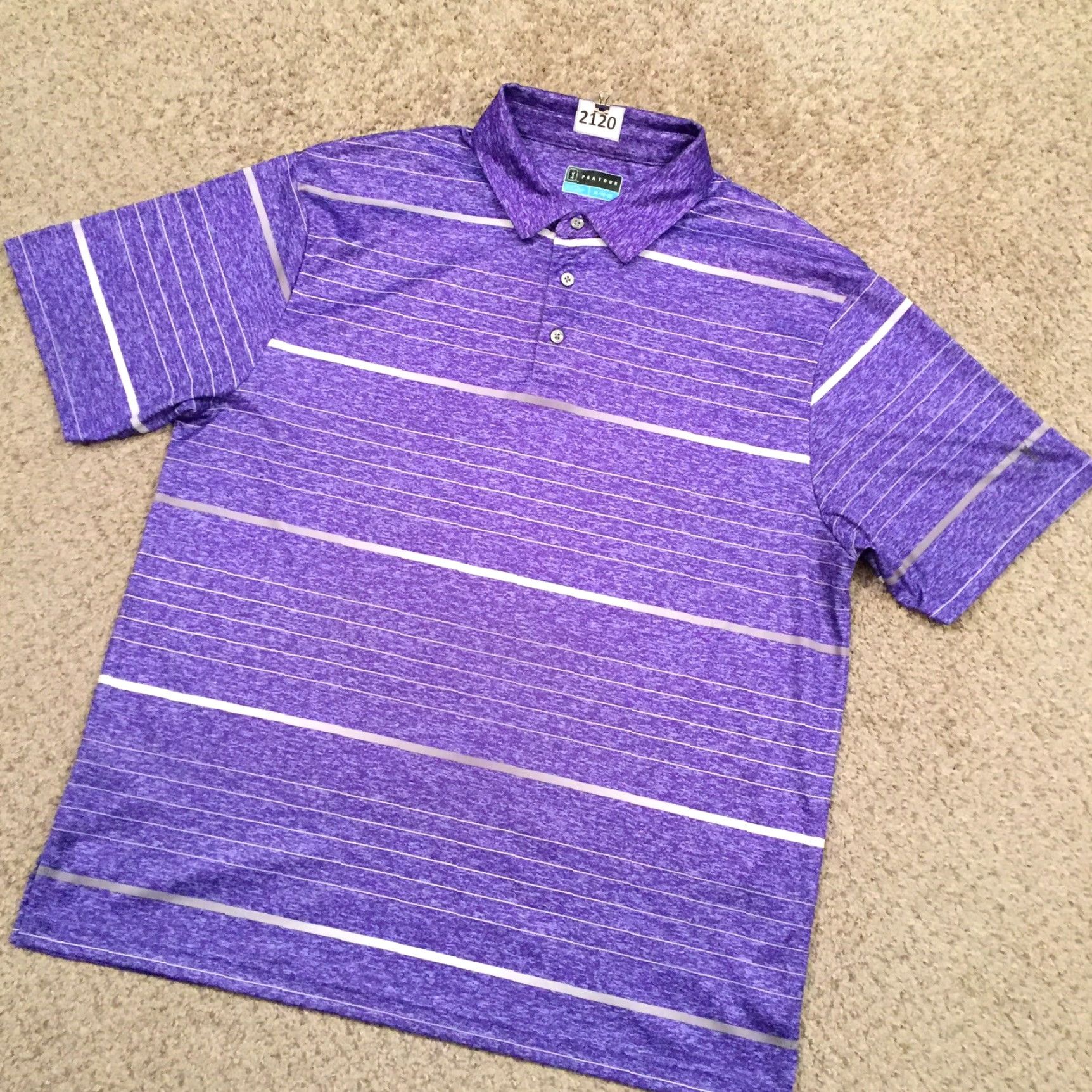 PGA Tour PGA TOUR Polo Shirt Mens XL Purple Striped Short Sleeve Polo Shirt Size US XL / EU 56 / 4 - 2 Thumbnail