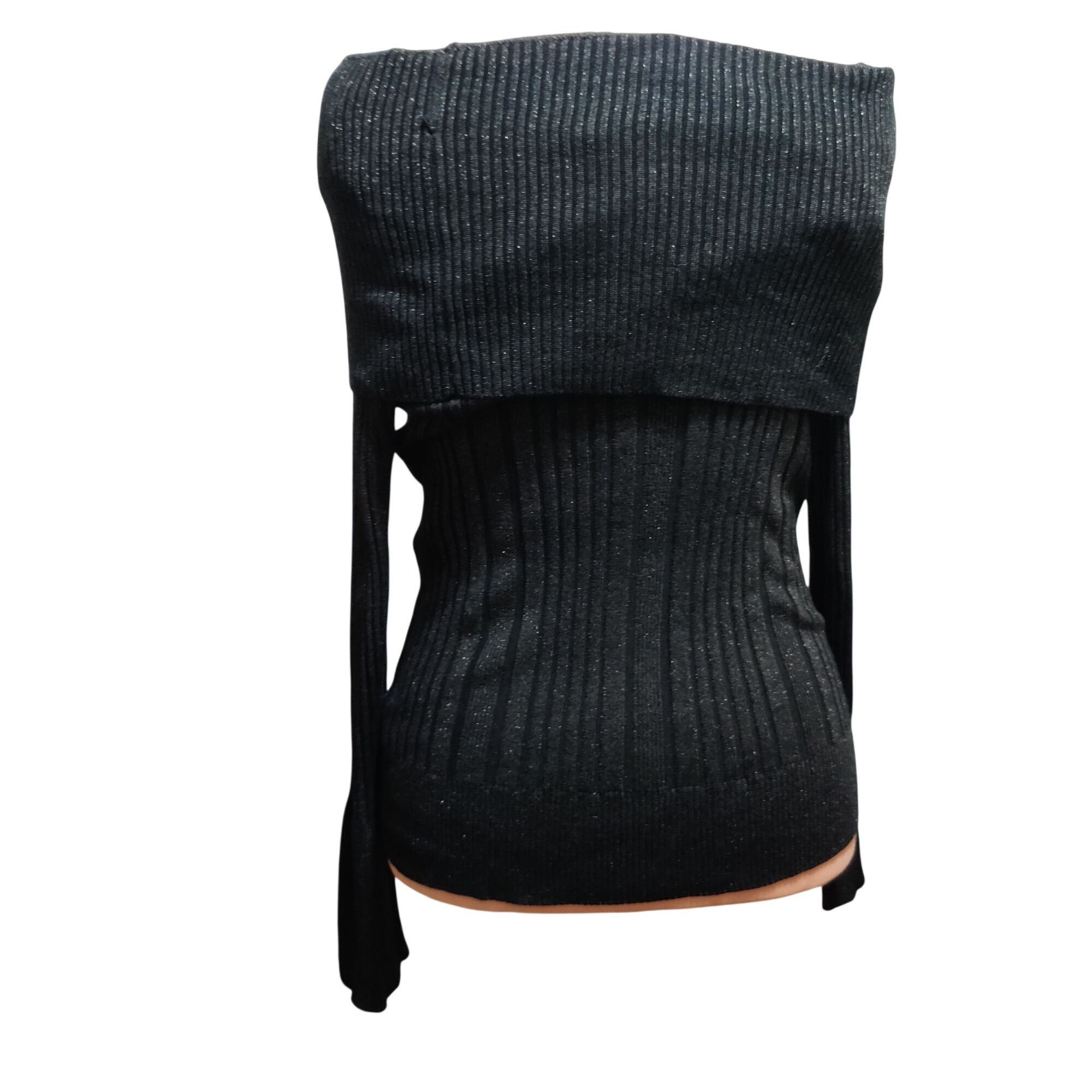 Other GNW L Womens Black Sweater Ribbed Metallic Cowl Neck Stretch Size L / US 10 / IT 46 - 14 Thumbnail