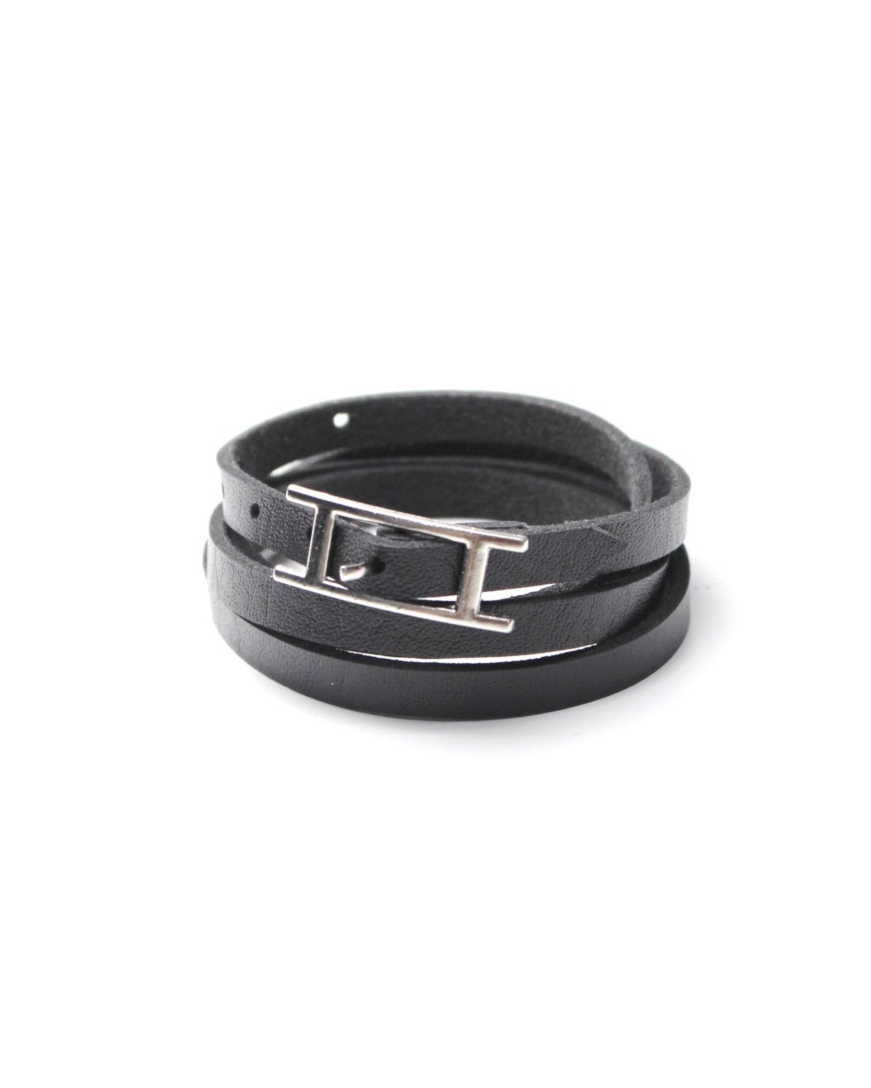 Japanese Brand BLACK DOUBLE-WRAP LEATHER BRACELET WITH METAL “H” BUCKLE Size ONE SIZE - 4 Thumbnail