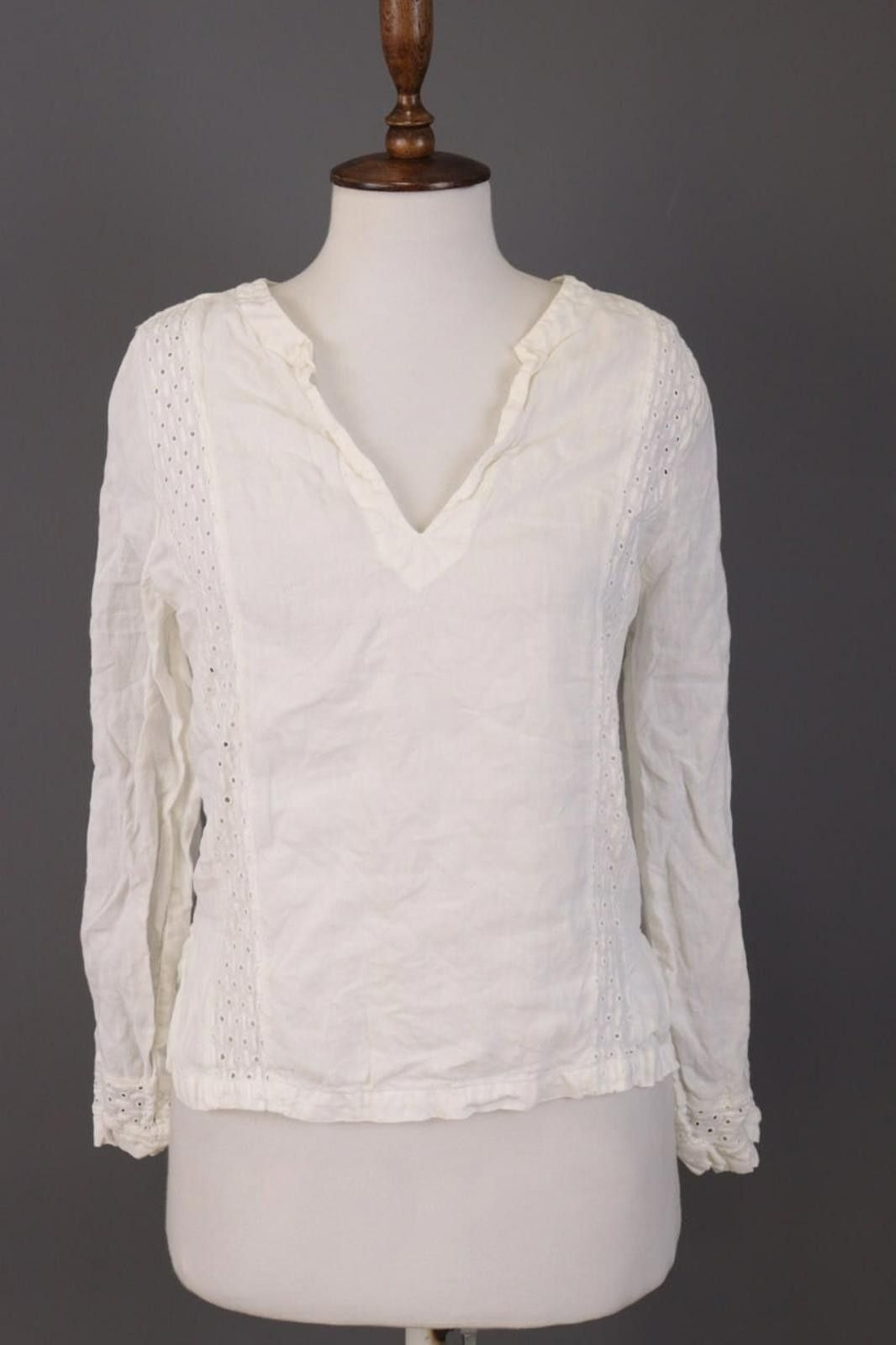 120% Lino 120% Lino White Long Sleeve V-Neck Summer Linen Top Shirt Size M / US 6-8 / IT 42-44 - 1 Thumbnail