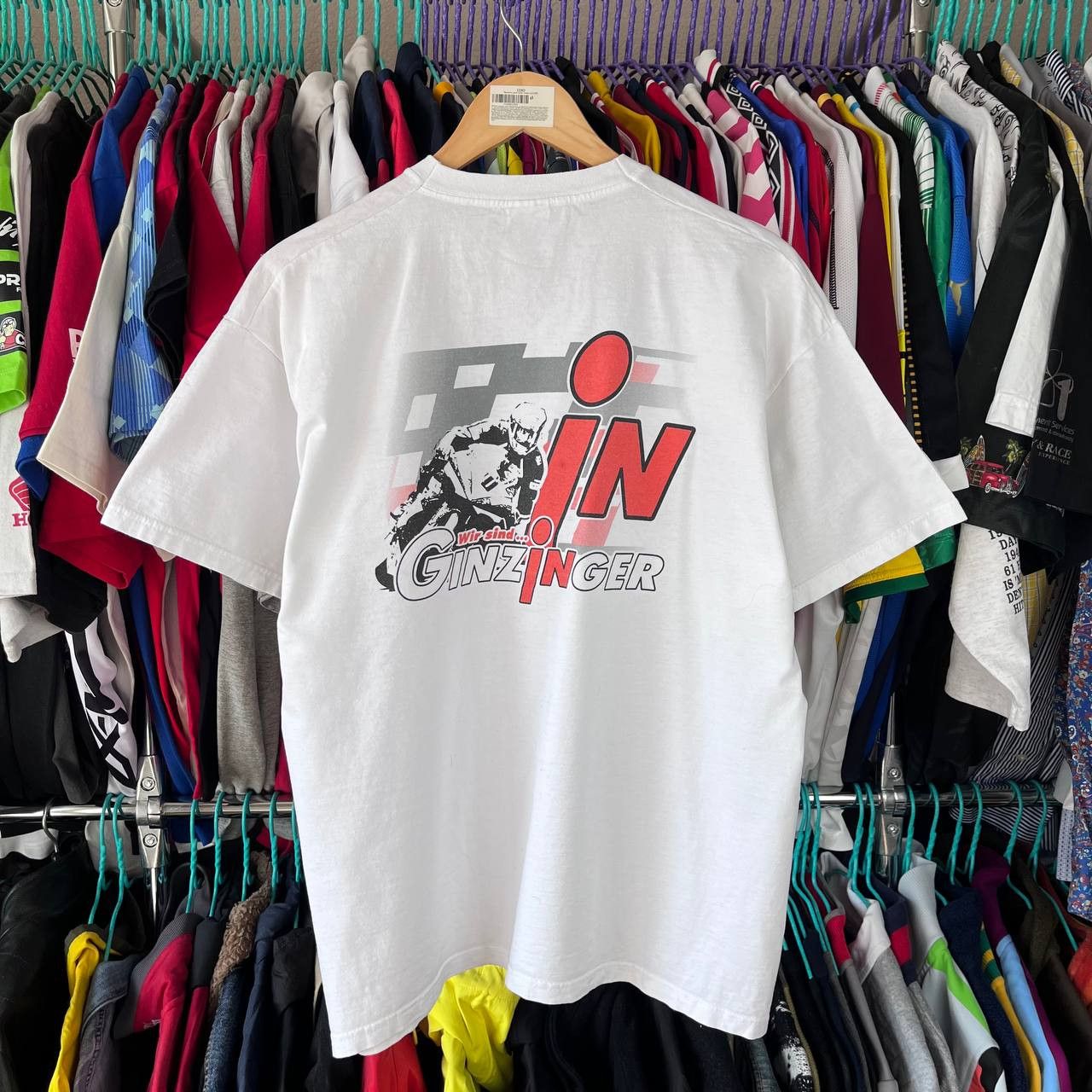 Vintage Vintage Motorcycle Racing Biker Ginzinger White Tshirt Size US L / EU 52-54 / 3 - 1 Thumbnail