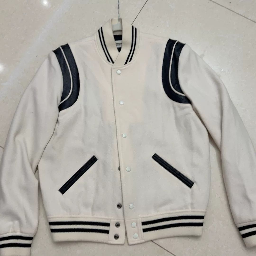 Saint Laurent Paris Saint Laurent Cream Leather Sleeve Baseball Jacket Size US M / EU 48-50 / 2 - 1 Thumbnail