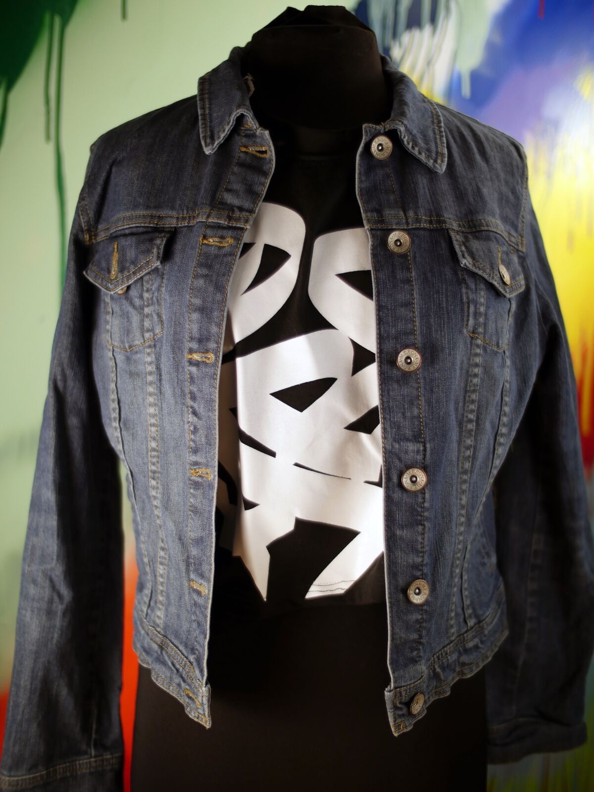 Aeropostale Banksy Rat on 3 panel denim jacket Size XS / US 0-2 / IT 36-38 - 3 Thumbnail