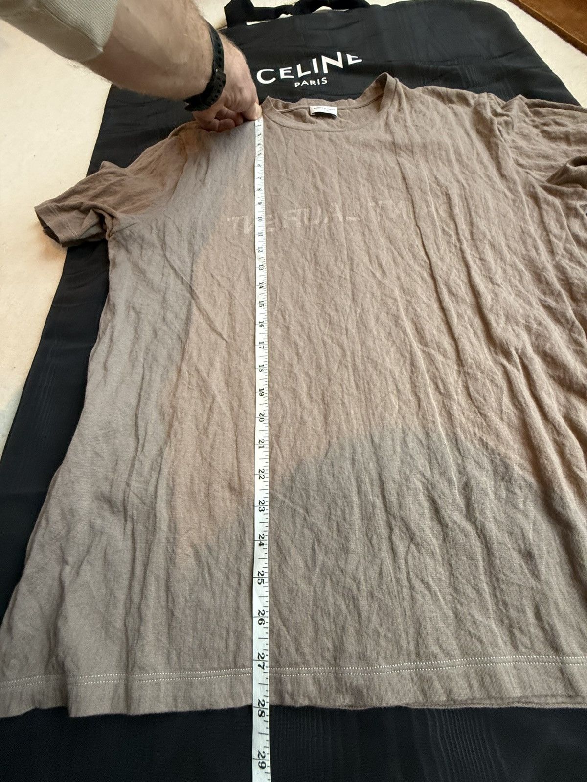 Saint Laurent Paris $620 ss23 Saint Laurent reverse logo khaki t shirt L Size US L / EU 52-54 / 3 - 8 Thumbnail