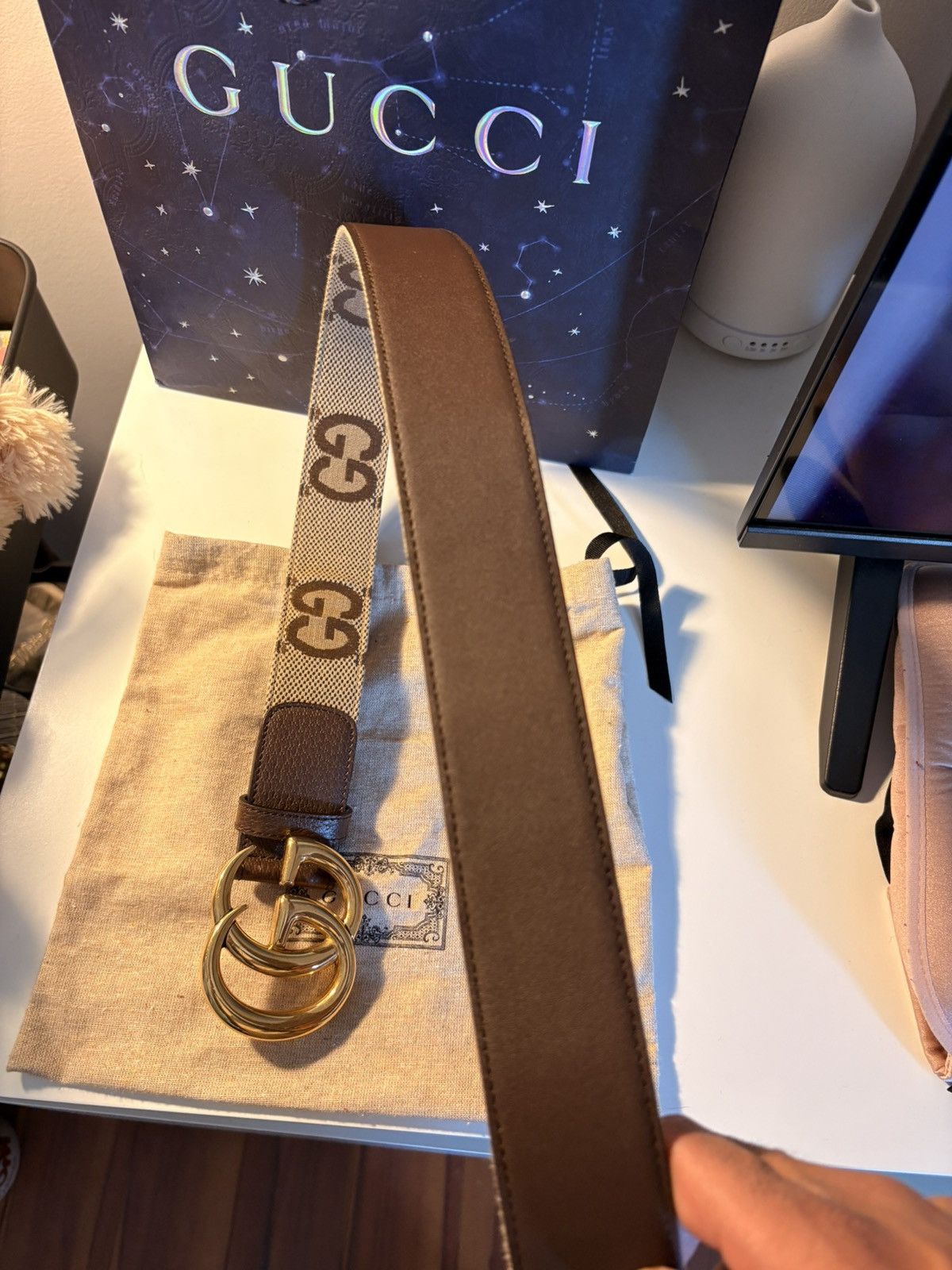 Gucci Gucci GG Marmont Reversible Belt Brown Beige Gold Buckle Size 38 - 5 Thumbnail