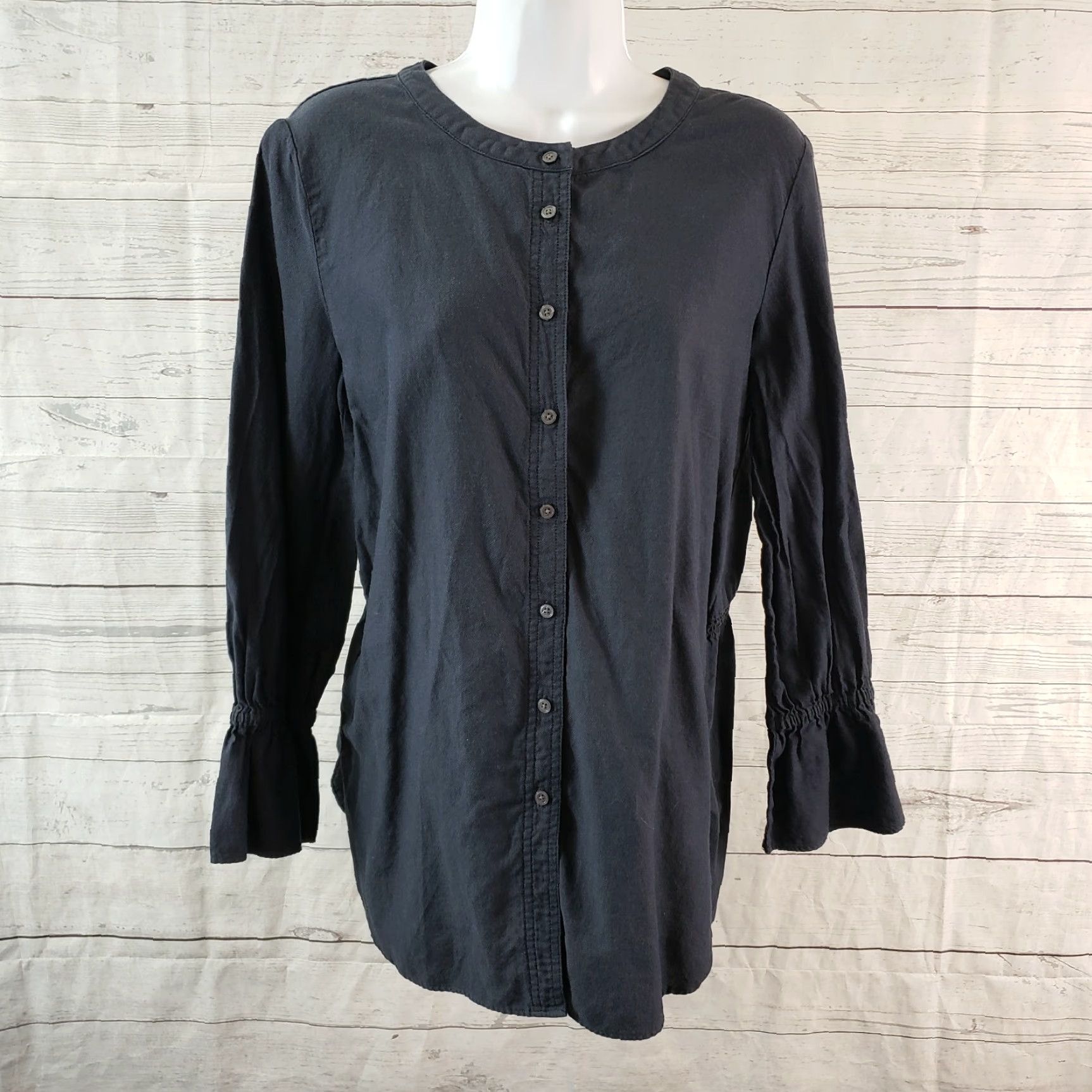 Ann Taylor Ann Taylor LOFT Womens Button Front Top Sz Medium Blue Long Sleeve Cotton Shirt Size M / US 6-8 / IT 42-44 - 2 Thumbnail