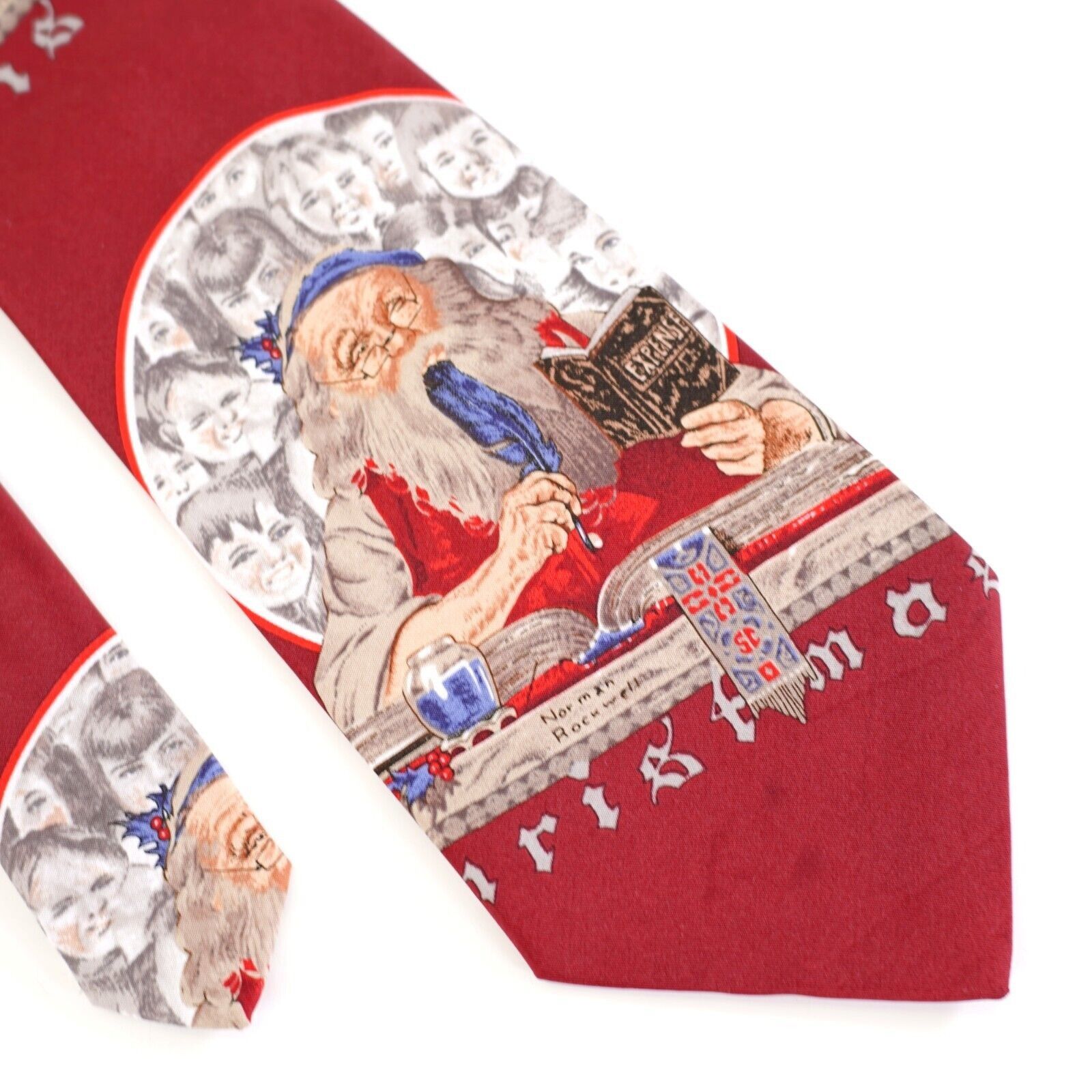 Vintage Norman Rockwell Red Christmas Santa Polyester Tie "The Satur Size ONE SIZE - 1 Thumbnail