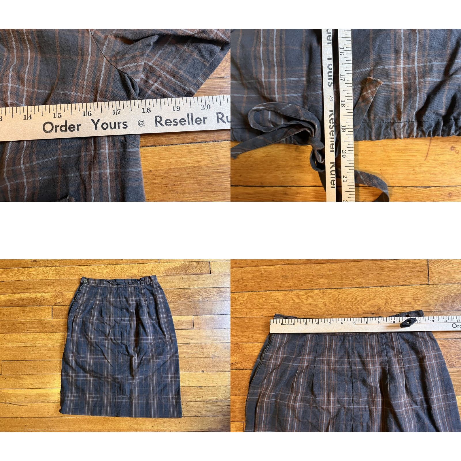 Vintage VINTAGE Helen Whiting Skirt Suit Set Brown Tartan Plaid Peter Pan Collar 60s Womens Small S Cotton Mod/GoGo Size 42" / US 20 - 8 Thumbnail