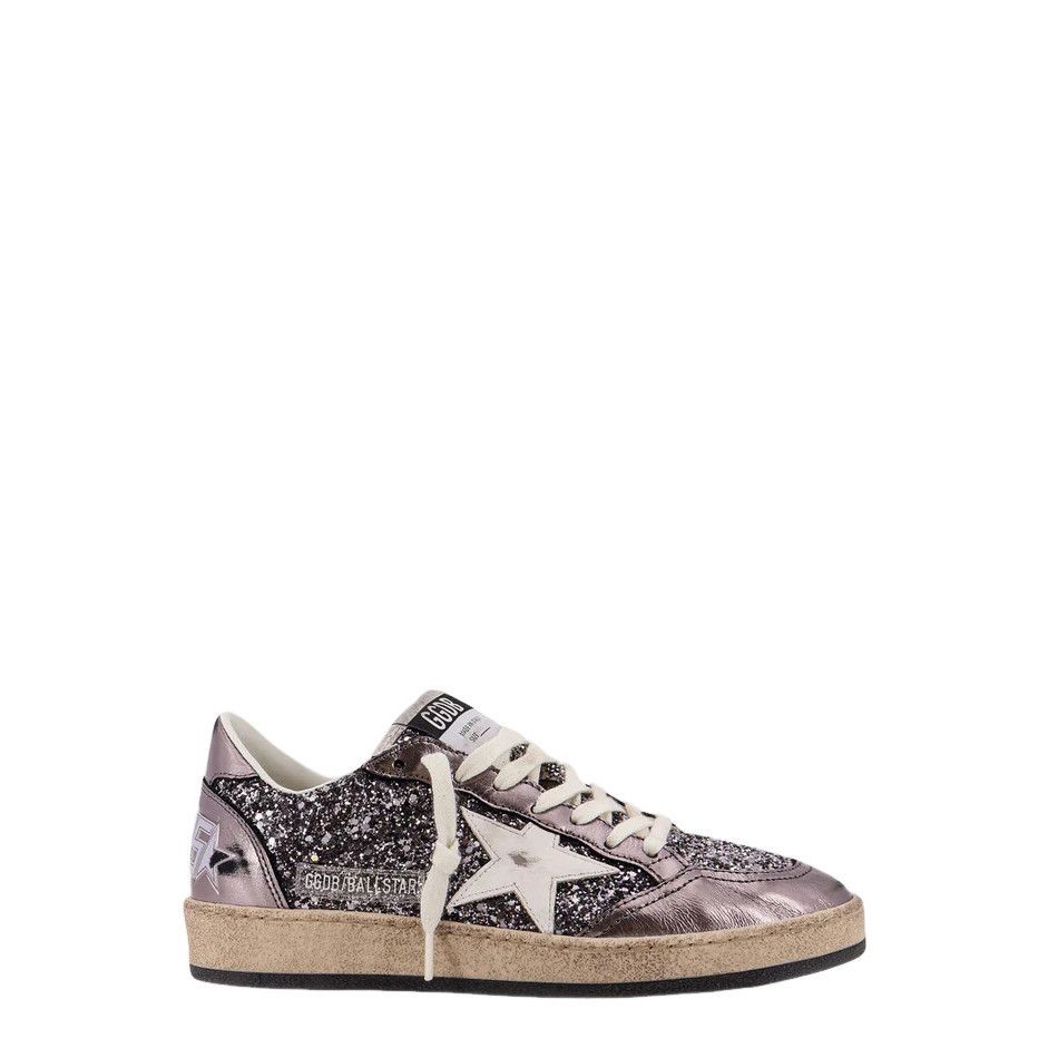 GOLDEN GOOSE Women's Ball Star Silver Glittered Sneakers New