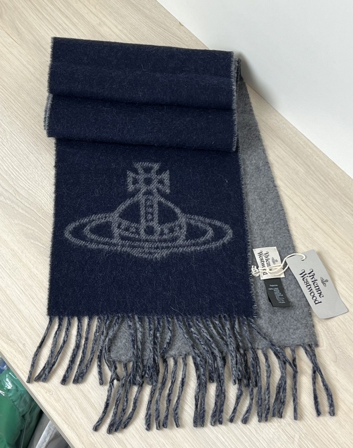 Vivienne Westwood Vivienne Westwood Orb Logo Scarf - 100% Wool - Navy & Grey Size ONE SIZE - 1 Thumbnail
