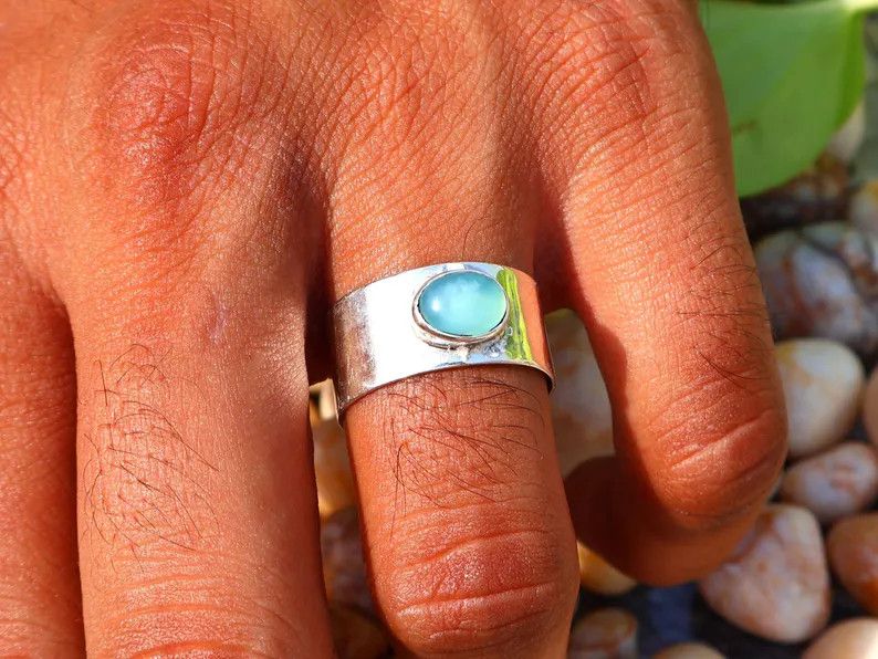 Handmade Chalcedony Ring, Handmade 925 Silver Band, March Birthstone Size ONE SIZE - 6 Thumbnail
