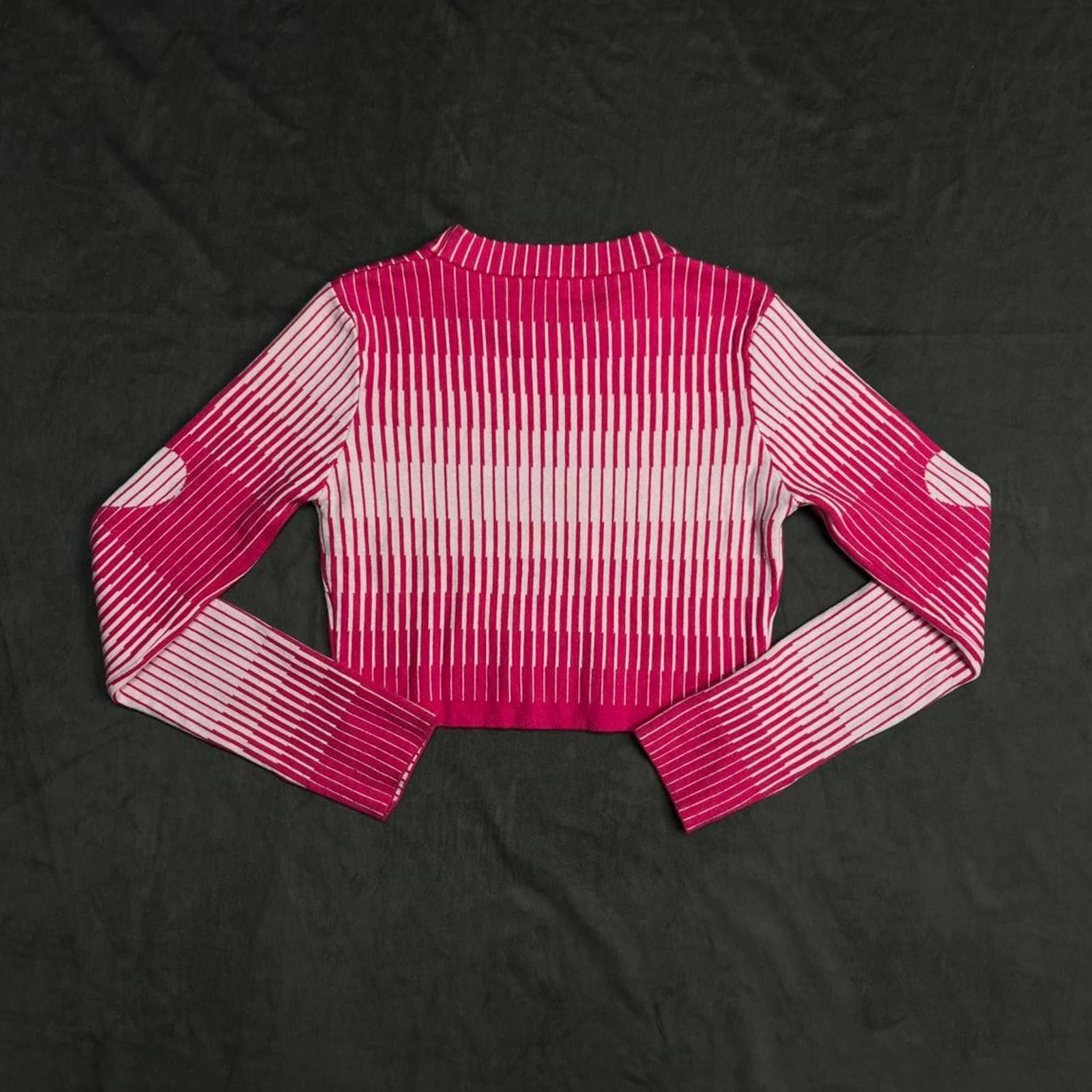 Japanese Brand Pink White Striped Heart Crop Jumper – Kawaii Y2K Aesthetic Size ONE SIZE - 8 Thumbnail