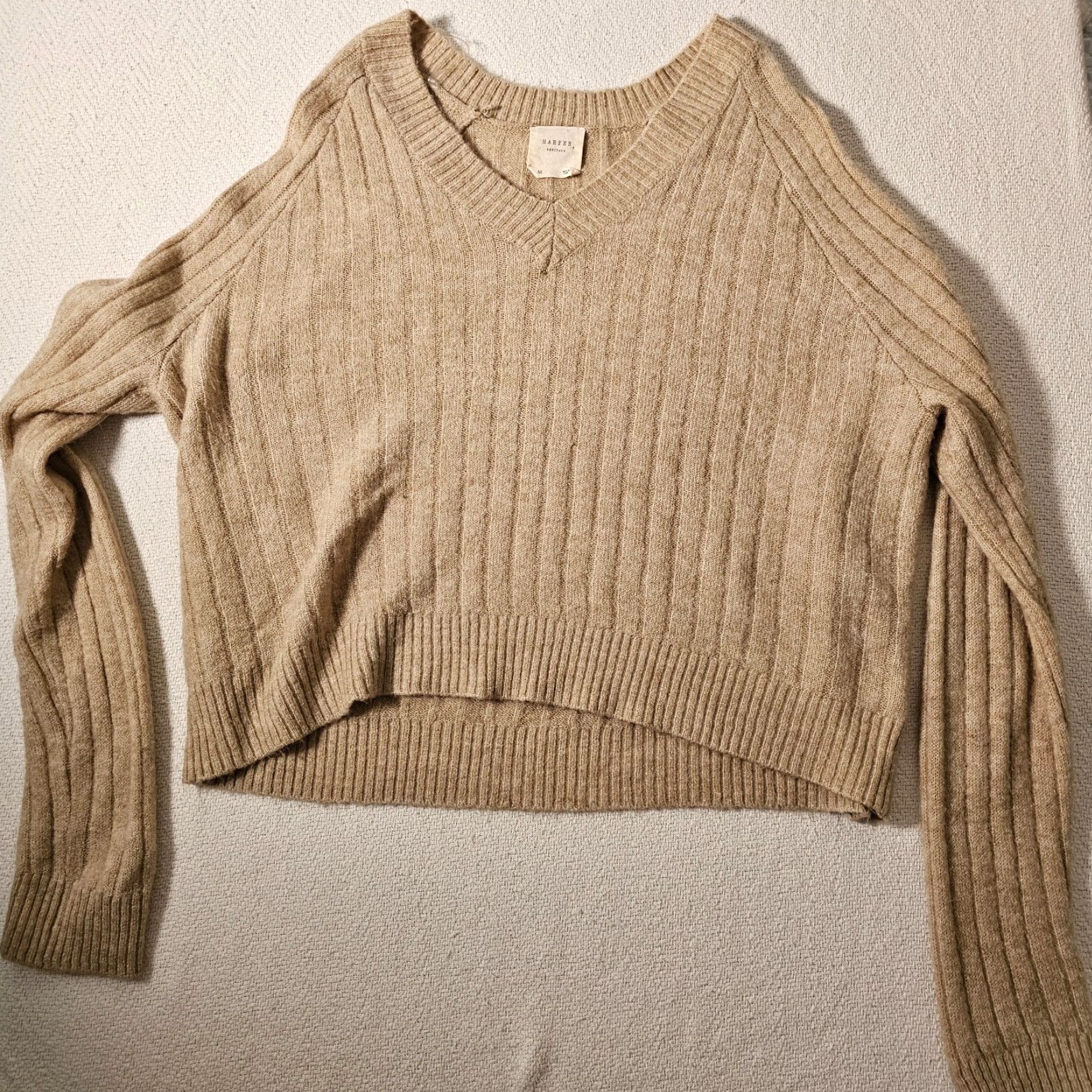 Vintage Harper Heritage Sweater Womens Size M V-Neck Cable-Knit Long Sleeve Pullover Gray Ribbed Classic Knit Size M / US 6-8 / IT 42-44 - 5 Thumbnail