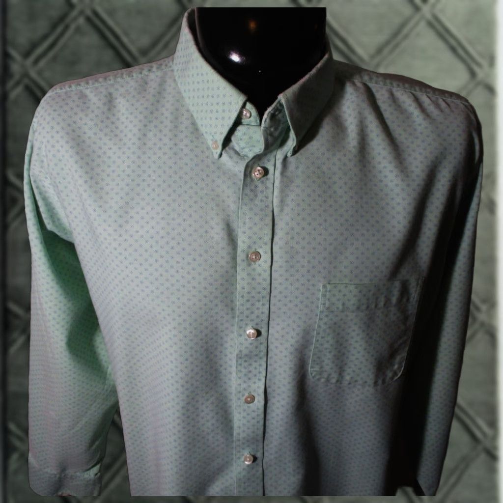 STAFFORD Green Long Sleeve Dress Shirt Men 17.5/34-35 Oxford Button-Down  Collar Pockets Vintage