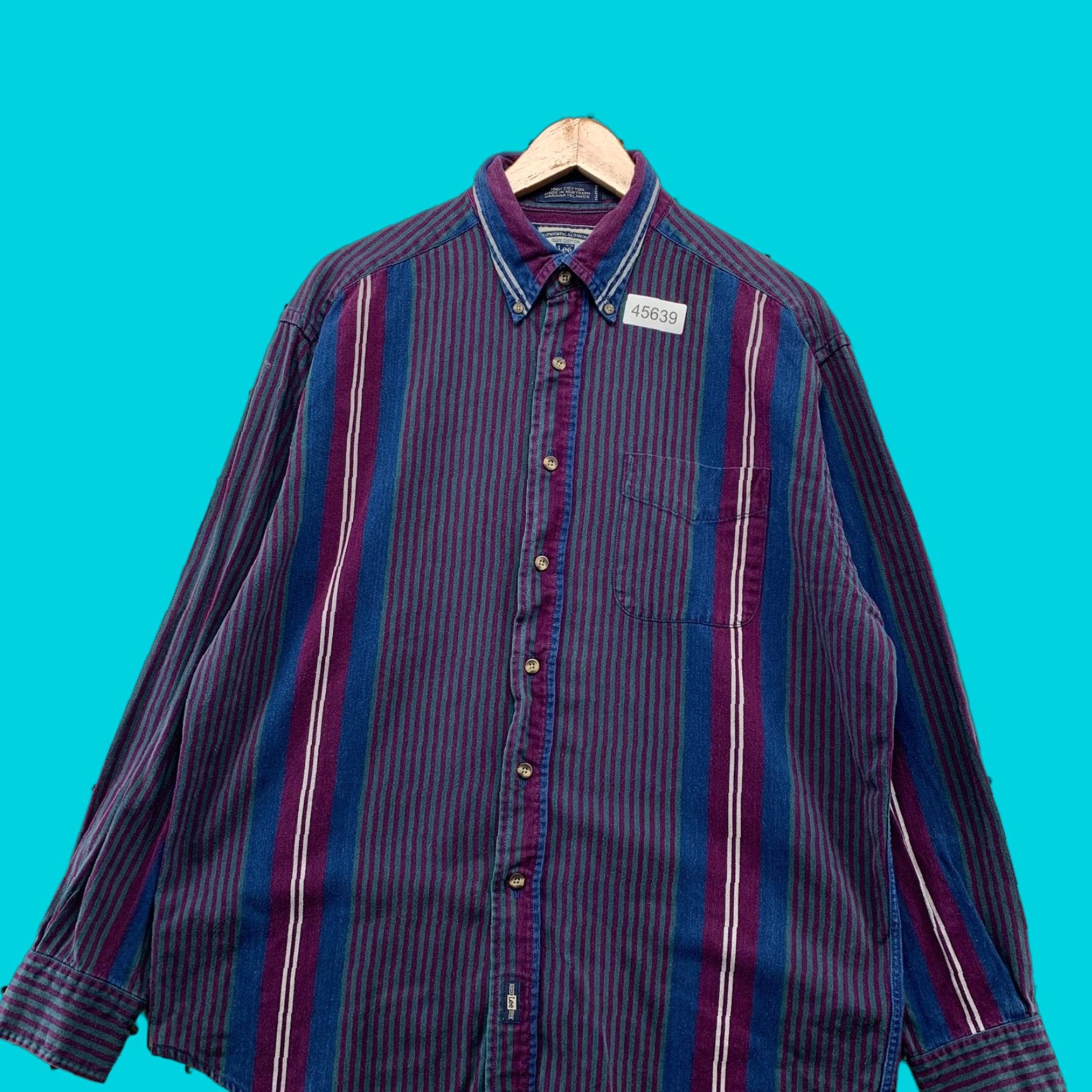 Lee VINTAGE Lee Button Shirt Mens M Purple Blue Striped Long Sleeve Shirt Button-Up Casual Cowboy Western Mens Clothing Size US M / EU 48-50 / 2 - 1 Thumbnail