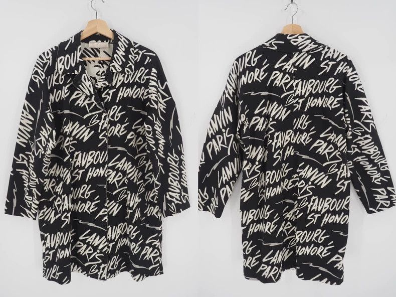 Lanvin Lanvin Black and White Signature Graffiti Long Coat Size US XXS / EU 40 - 2 Thumbnail