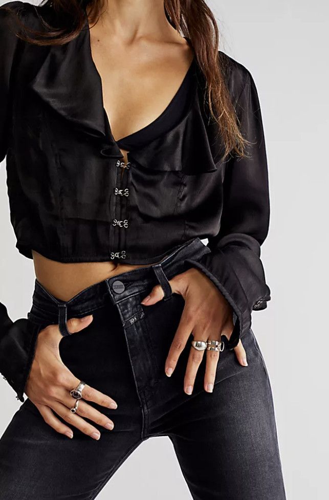 Free People Free People Olivia Blouse in Black ( S ) Size S / US 4 / IT 40 - 1 Thumbnail