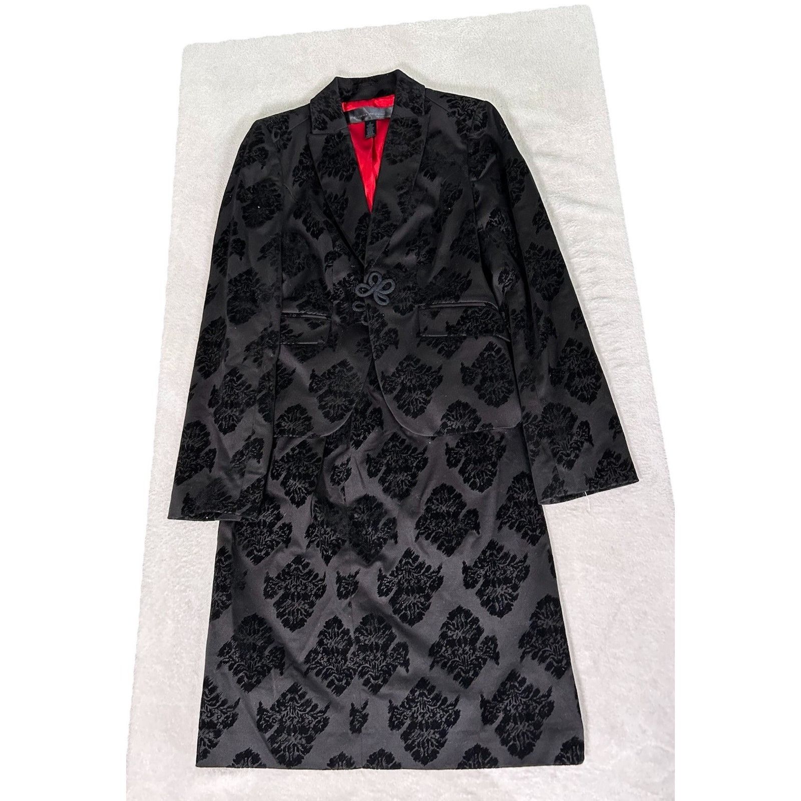 Apostrophe Velvet Skirt Jacket Suit Size Black Floral Y2K