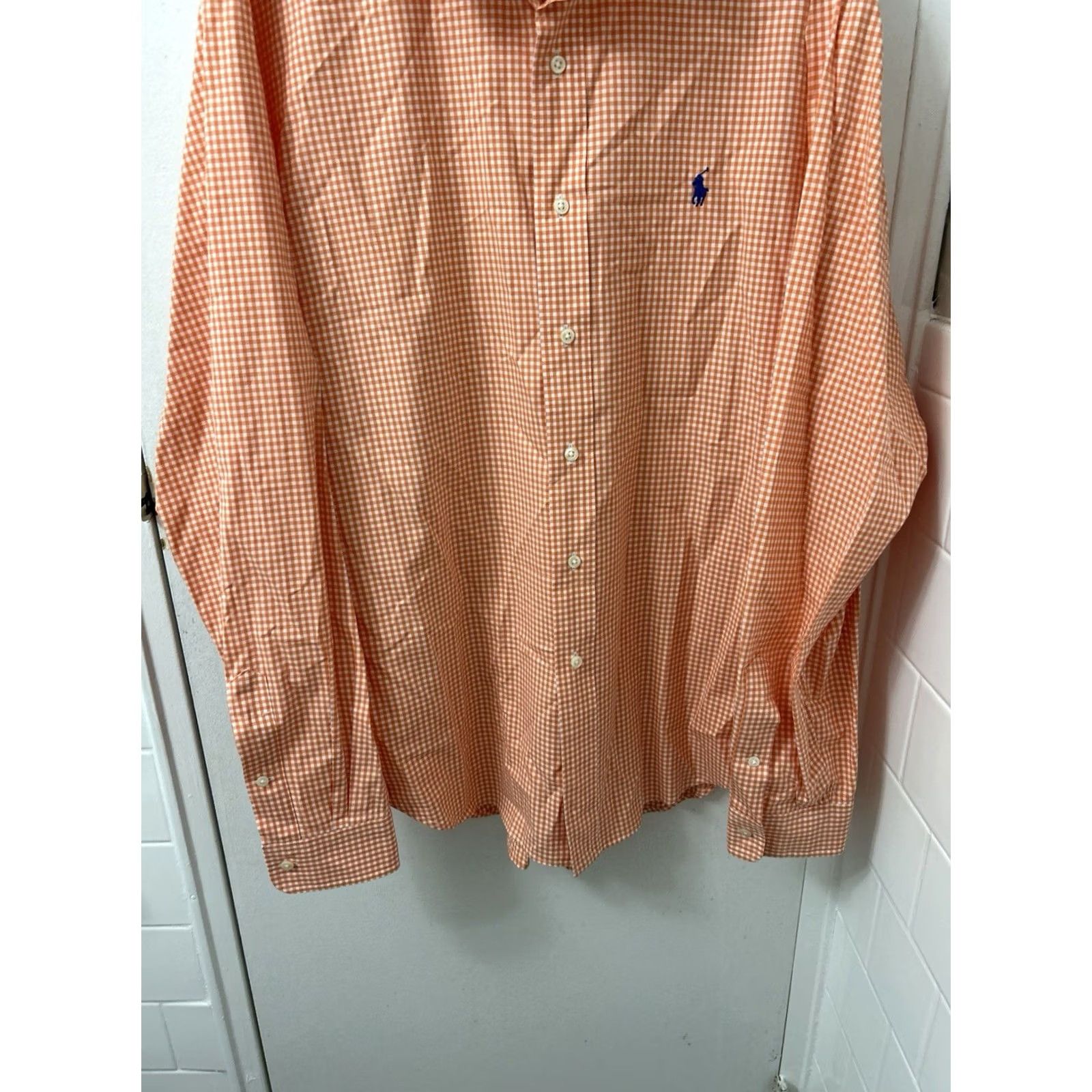 Ralph Lauren Vintage Ralph Lauren Shirt Mens XL Orange White Gingham Plaid Classic Fit L/S Button-Up Collar-Down Embroidered Polo Pony Casual Business Size US XL / EU 56 / 4 - 3 Thumbnail