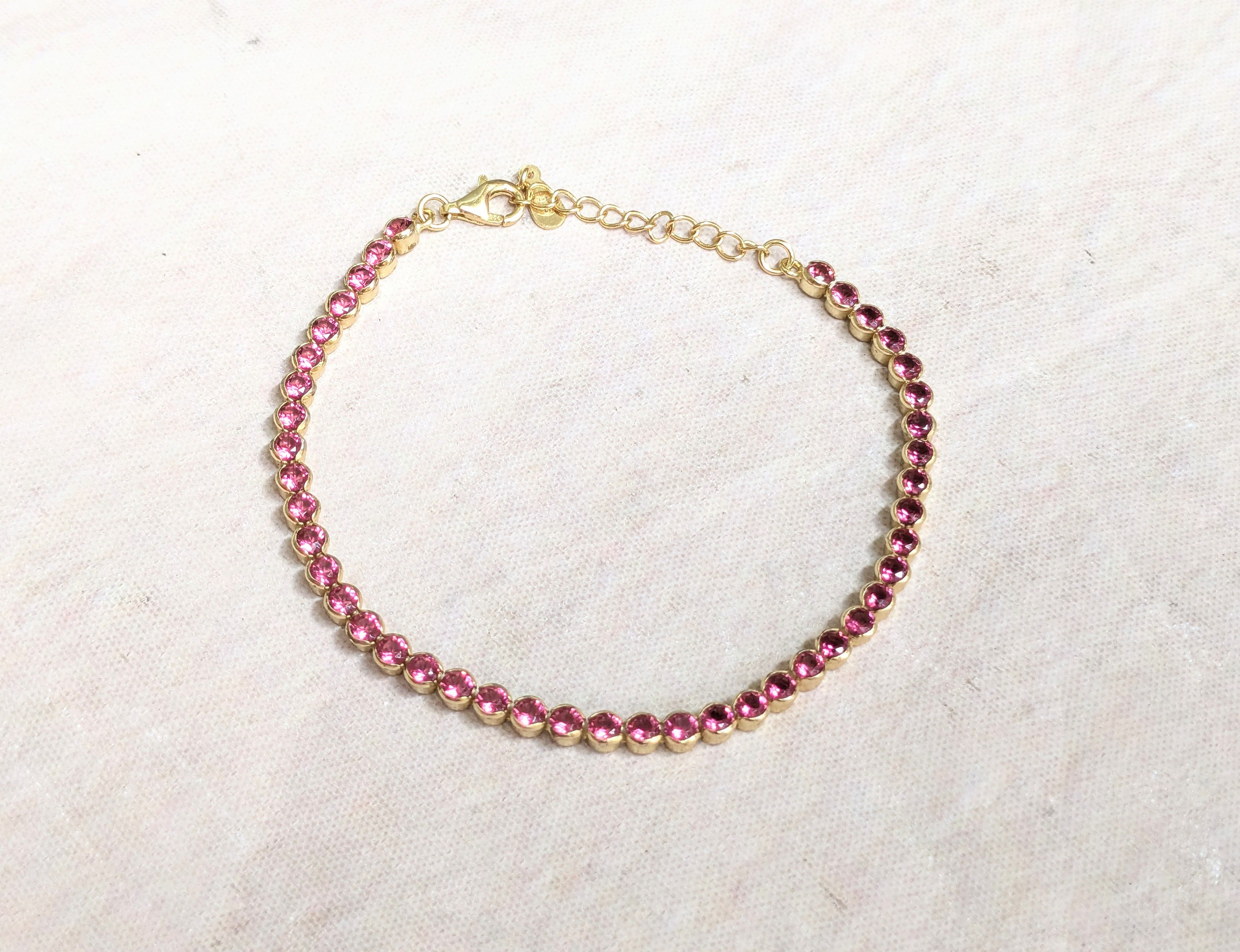 Sterling Silver Sterling Silver Tennis Bracelet Pink Round 8.25" Size ONE SIZE - 2 Thumbnail