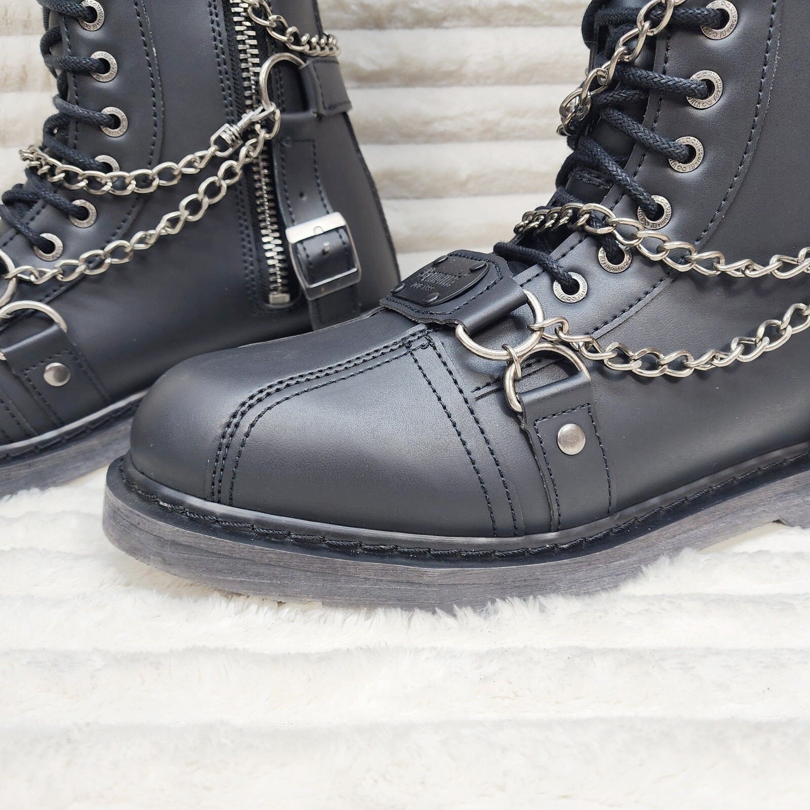 Other DEMONIA Bolt 415 Goth Combat Biker Knee Boots Black Matte Me Size US 9 / EU 42 - 8 Thumbnail
