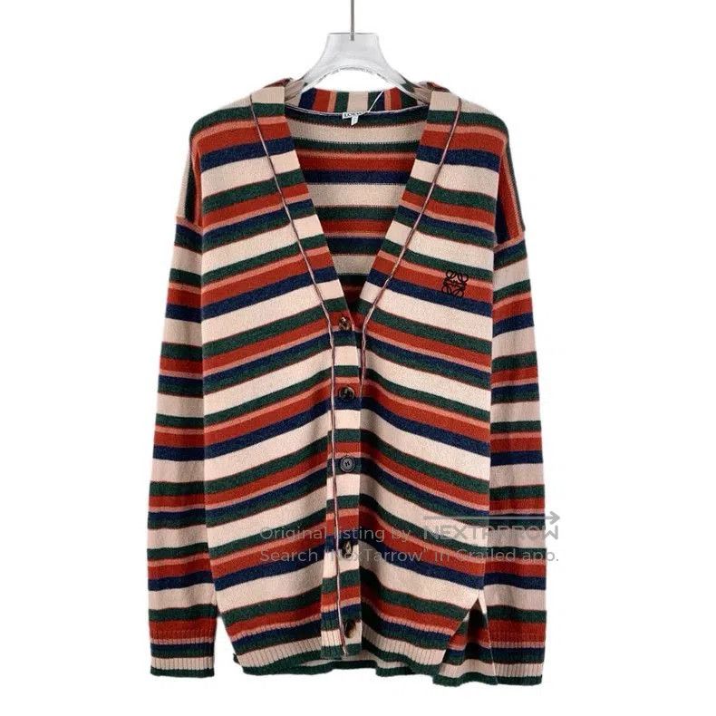 Loewe Striped Logo Wool Cardigan Coat.