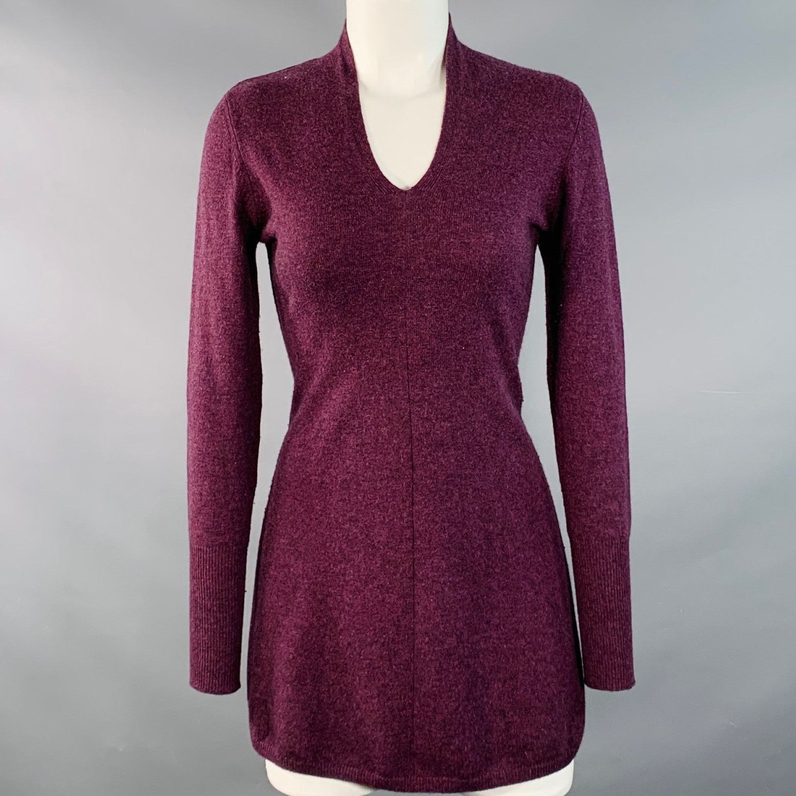 Other FORTE Maroon Melange Cashmere V-Neck Mini Sweater Dress Size XS / US 0-2 / IT 36-38 - 1 Thumbnail
