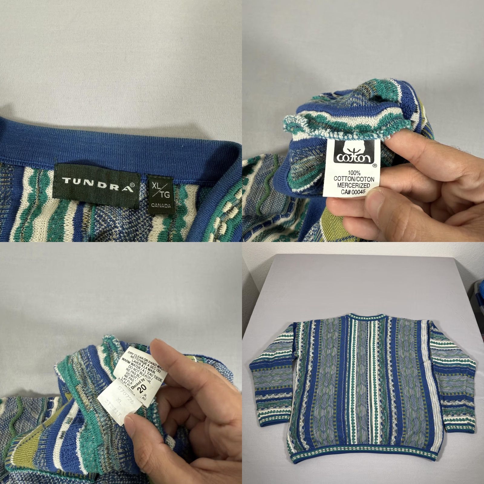Vintage VINTAGE Tundra Sweater Mens XL Blue Green 3D Knit V-Neck Cotton Canada Hip Hop Pullover Size US XL / EU 56 / 4 - 8 Thumbnail