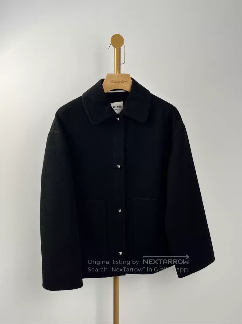 Hermes Hermes Black Metal Button Long Sleeve Collar Jacket Size XXS / US 00 / IT 34 - 1 Thumbnail