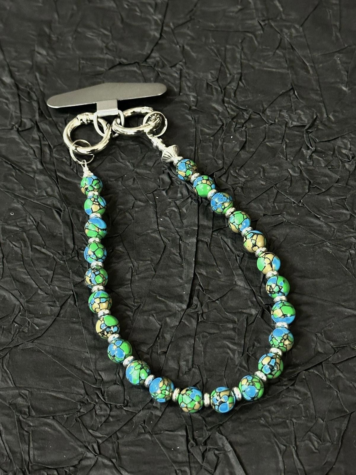 Jewelry Blue Green Beaded Phone Charm, Decorative Keychain Beads Size ONE SIZE - 2 Thumbnail