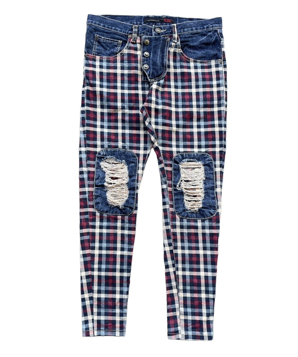 image of Distressed Denim x Ildf Plaid Punk Denim Pants, Men's (Size 32)
