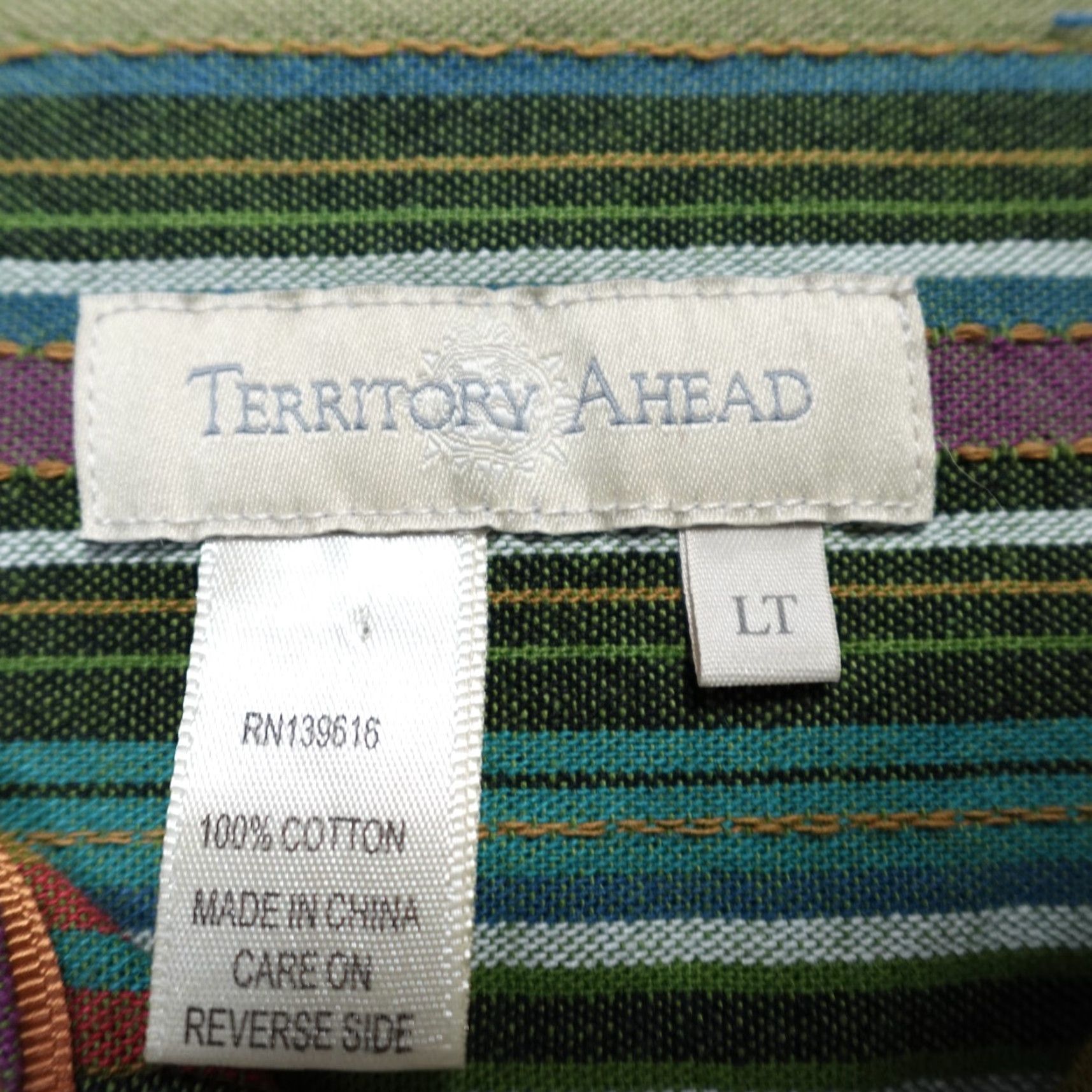 The Territory Ahead Territory Ahead Shirt LT Blue Green Striped 100% Cotton Jacquard Button-Up Outdoor Pockets Men LT Size US L / EU 52-54 / 3 - 4 Thumbnail