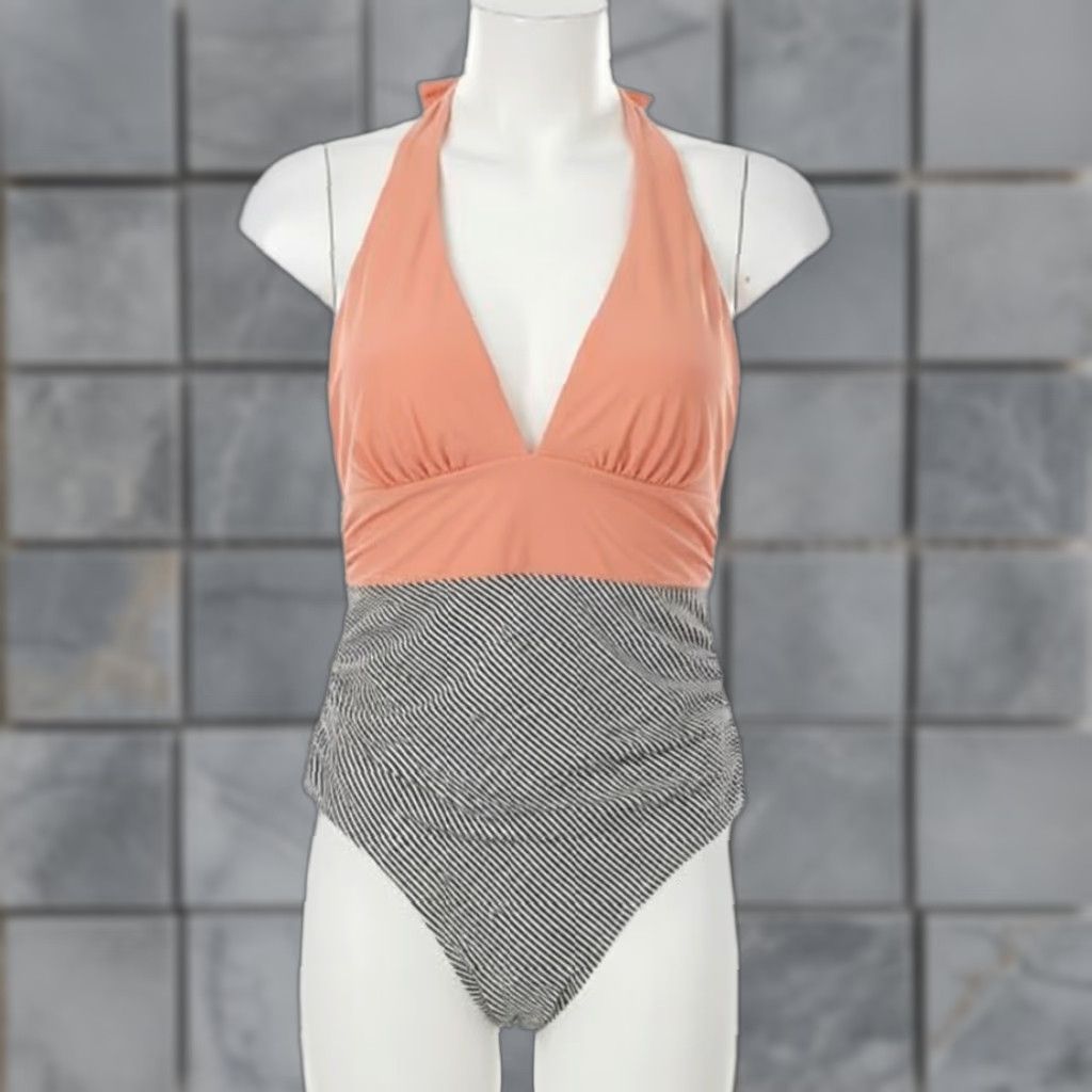 Vintage CUPSHE One Piece Swimsuit Women XL Pink Black White Deep V Neck Striped Beach Pool Vacation Womens Size ONE SIZE - 1 Thumbnail