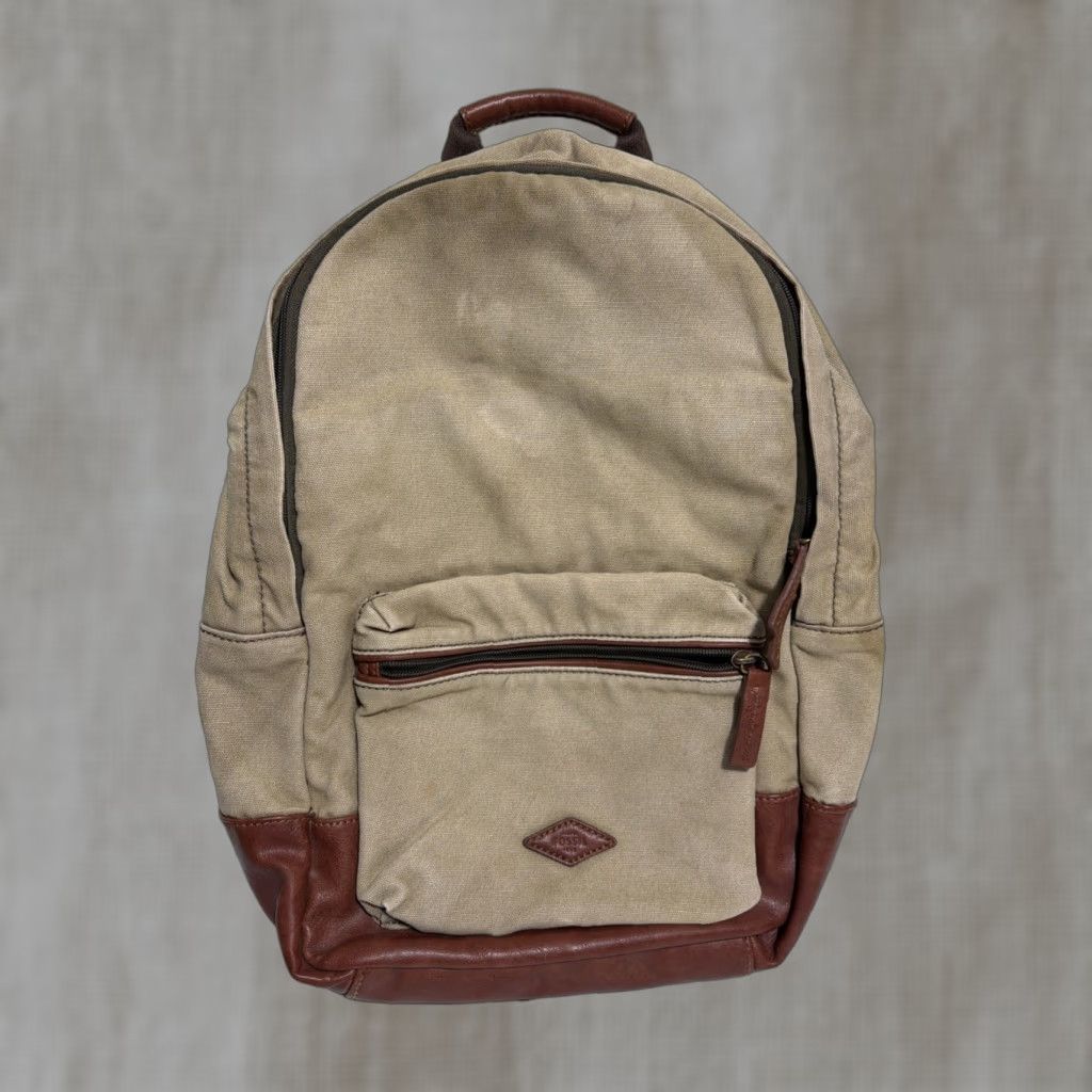 Fossil Fossil Backpack Canvas Leather Estate Brown Beige 16x10x5 Men Mens Size ONE SIZE - 1 Thumbnail