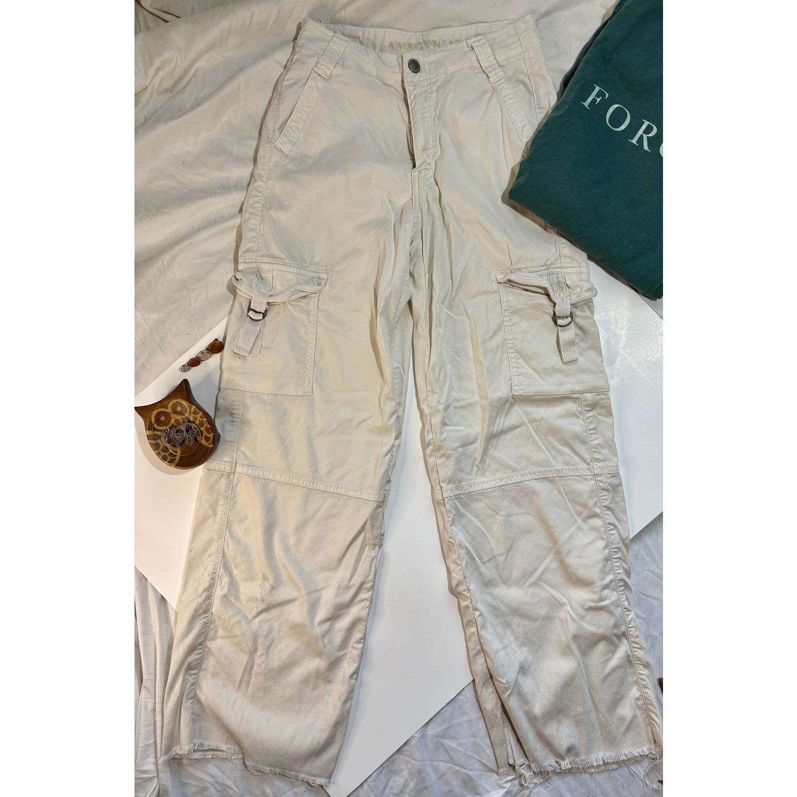 American Eagle Outfitters American eagle cream linen cargo pants Size 25" / US 0 / IT 36 - 2 Thumbnail