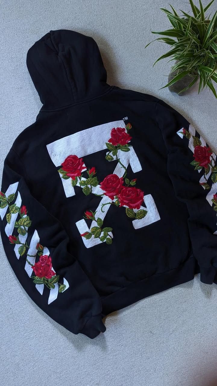 Off-White Roses Embroidered Zip Up Hoodie