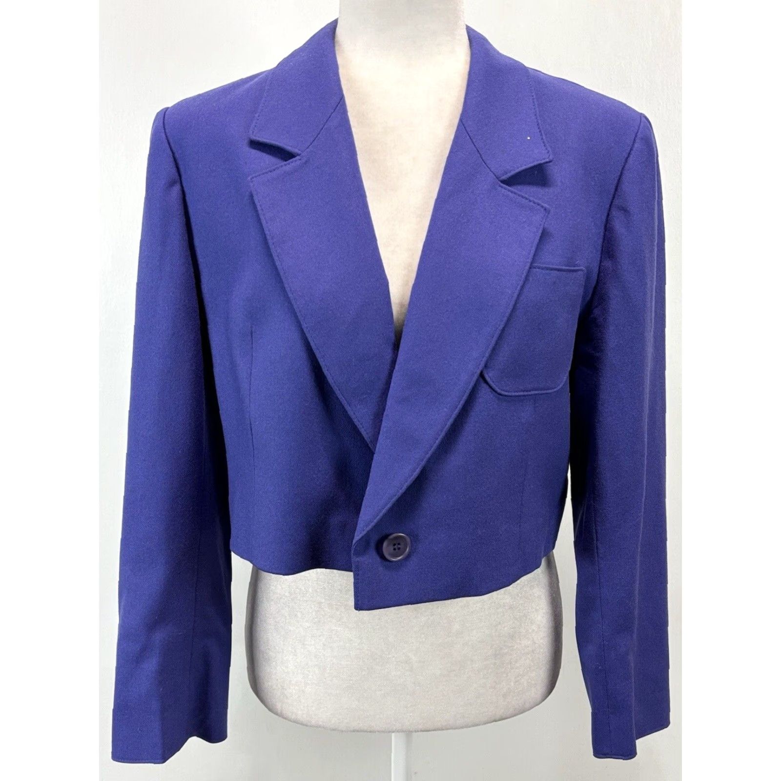 Pendleton VINTAGE Pendleton Blazer Women 14P Cropped One-Button Wool Blue Purple 80s Classic Womens Size XL / US 12-14 / IT 48-50 - 6 Thumbnail