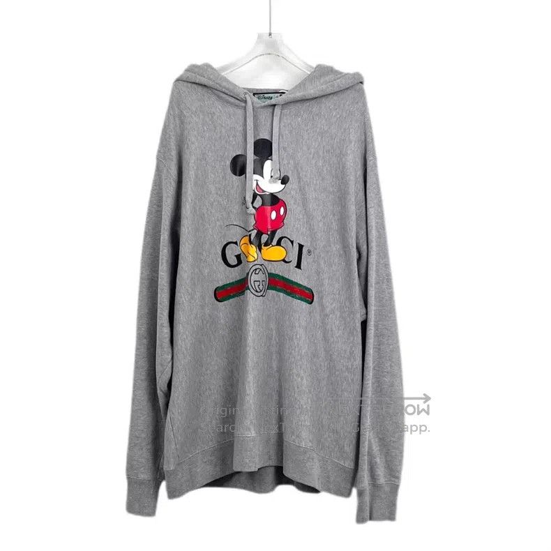 Gucci Gray Mickey Mouse Printed Cotton Hooded Drawstring L
