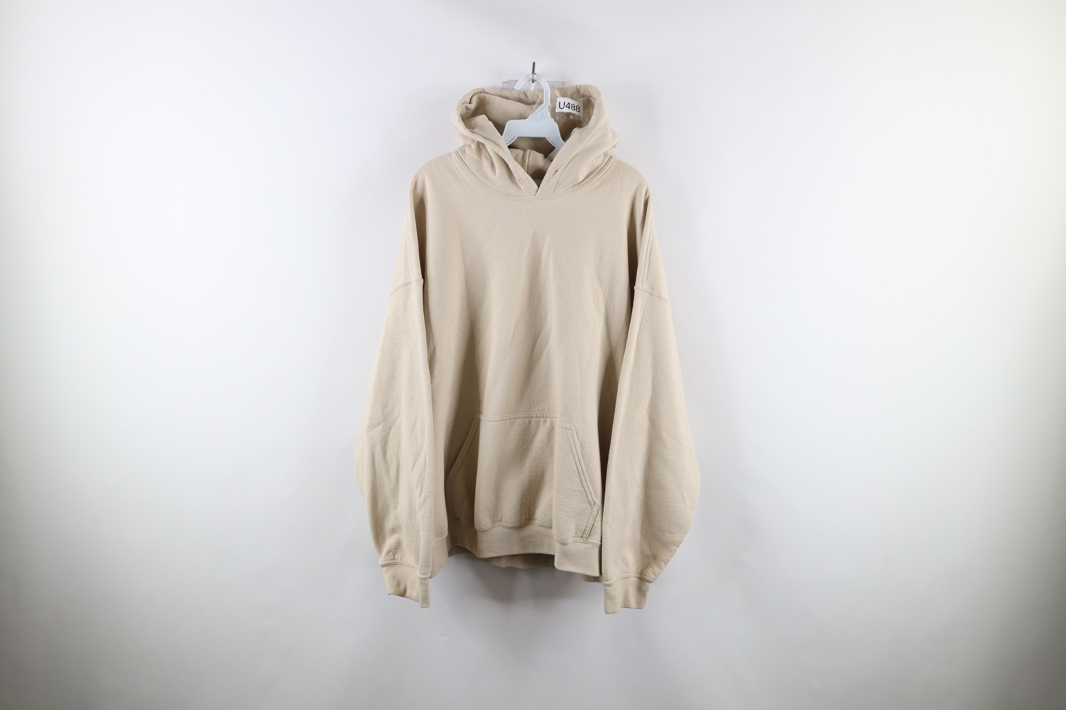Vintage 90s Streetwear Blank Hoodie Sweatshirt Beige Tan
