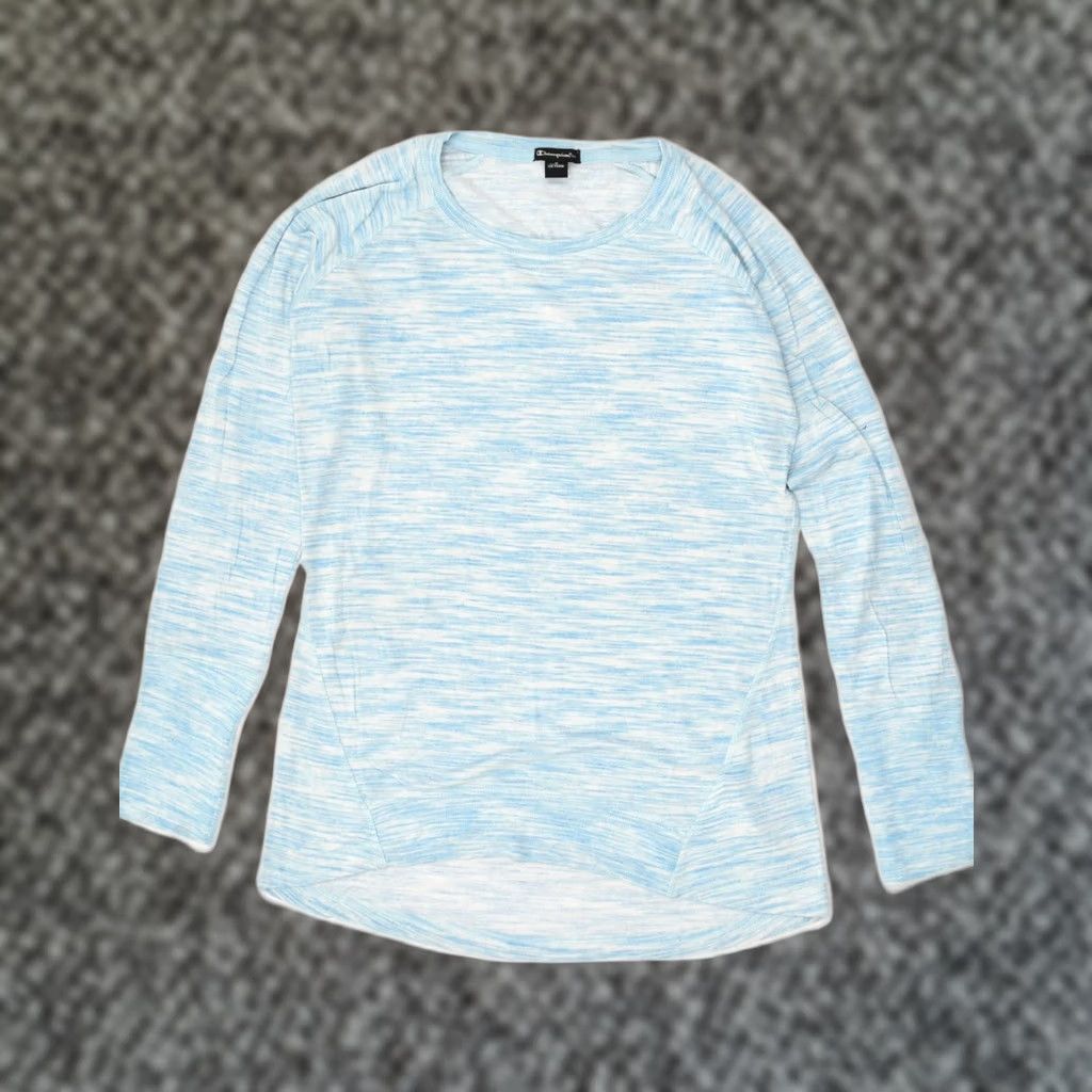 Champion CHAMPION Womens Top Long Sleeve Blue Pinstripe Small Rayon Size S / US 4 / IT 40 - 1 Thumbnail