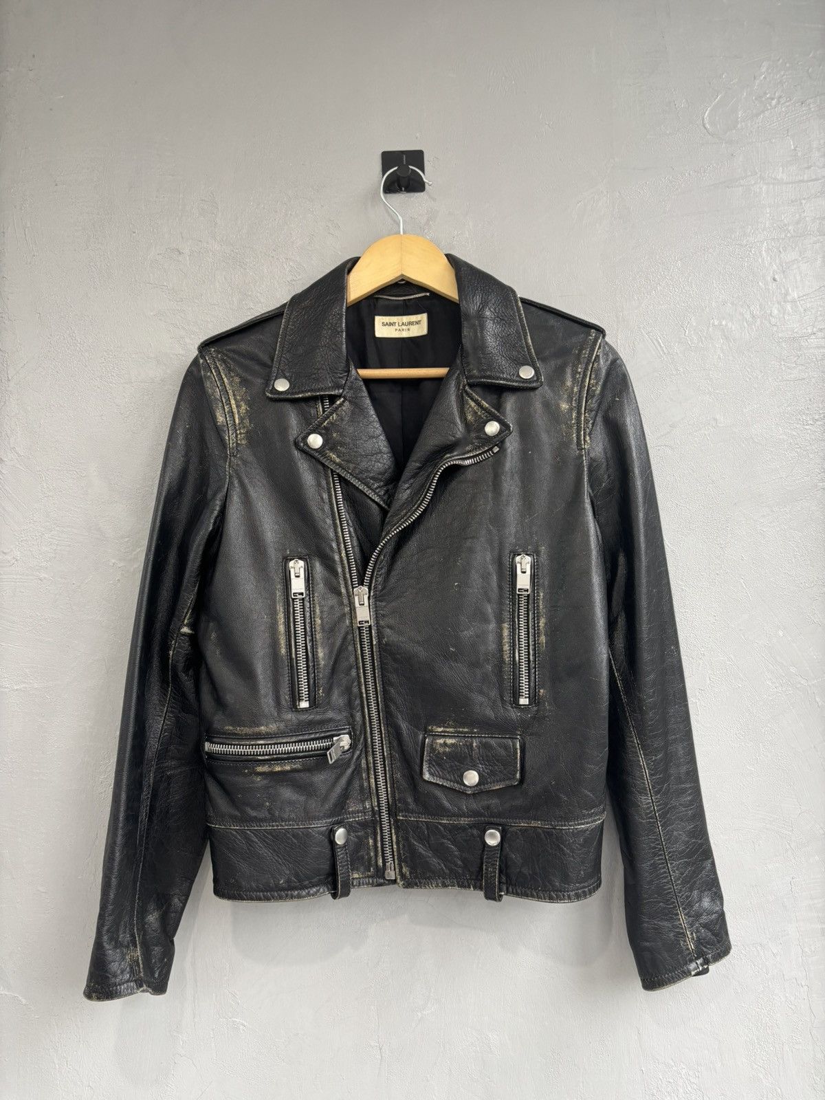 Saint Laurent Paris Saint Laurent FW16 L01 calfskin distressed leather jacket Size US S / EU 44-46 / 1 - 1 Thumbnail