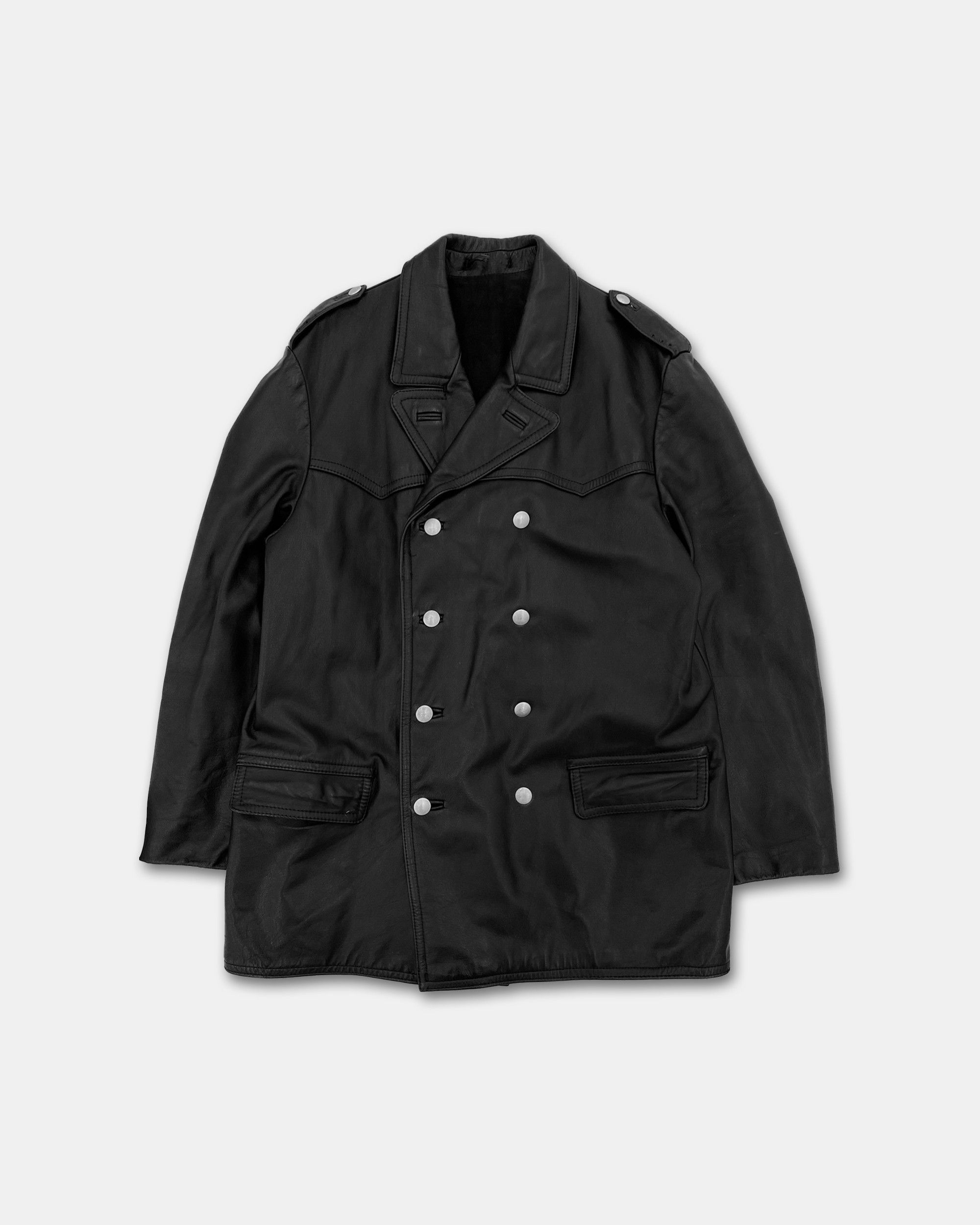 Vintage 1970s Double Breasted Long Leatherjacket Size US L / EU 52-54 / 3 - 1 Thumbnail