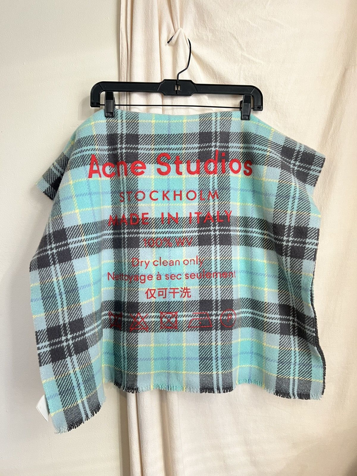 Acne Studios Acne Studios Cassiar Check Wool Scarf In Grey/Turquoise Size ONE SIZE - 1 Thumbnail