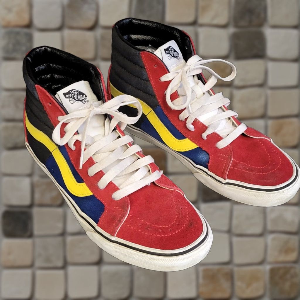 VANS Off The Wall Sk8 Hi High Top Red & Blue Colorblock Shoes Mens US 8.5 Womens 10 - 721454