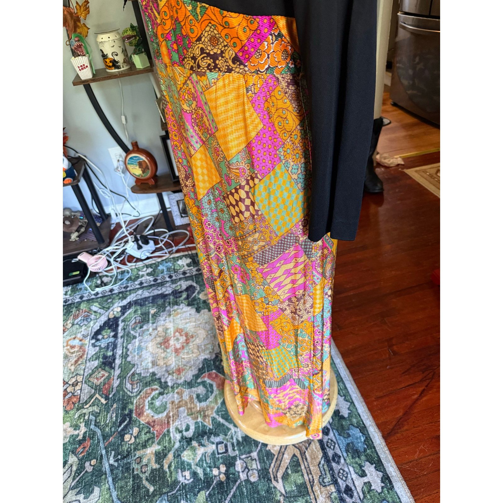 Vintage Vintage 60s Black Orange Psychedelic Hippie Maxi Dress Med L Size M / US 6-8 / IT 42-44 - 4 Thumbnail