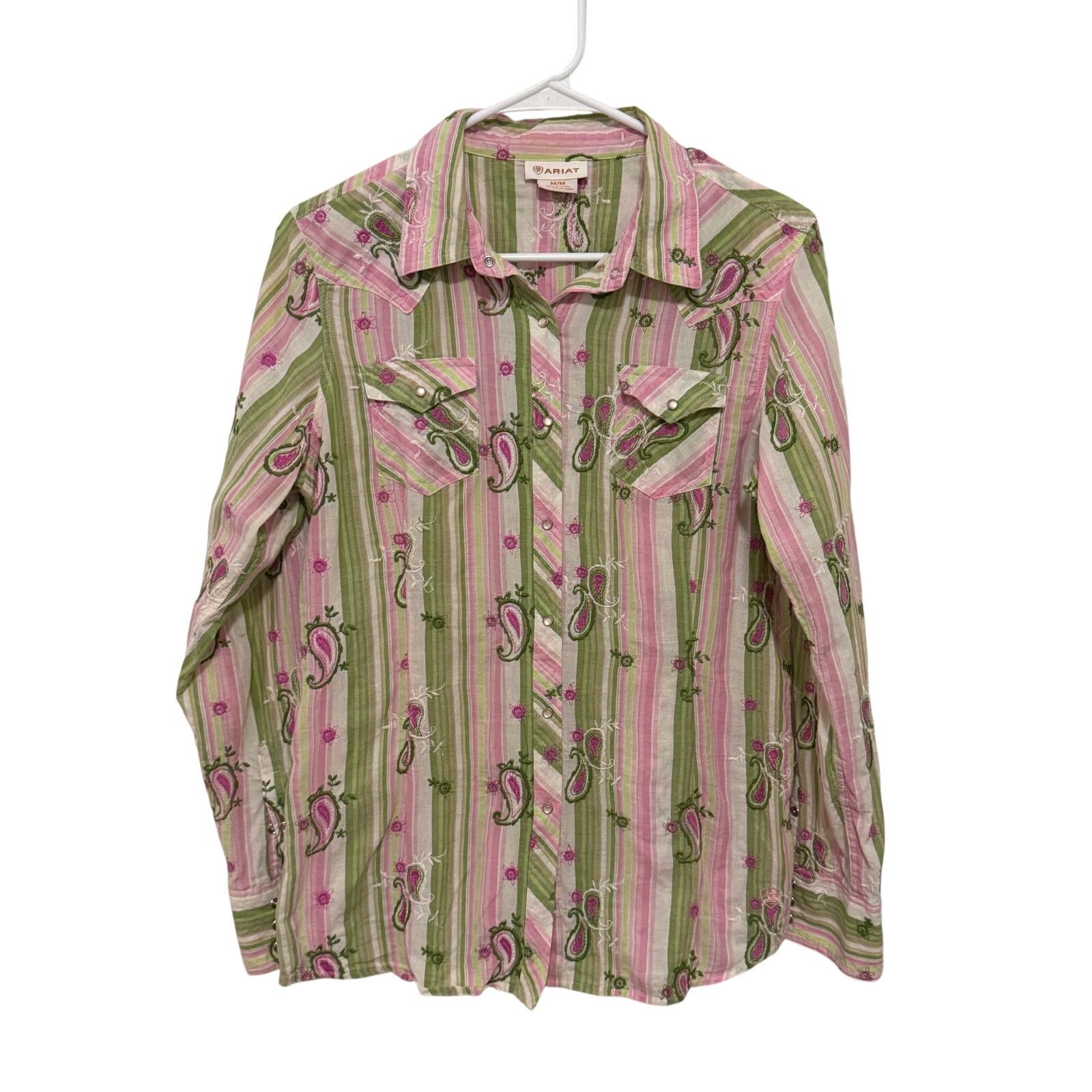 Ariat Ariat Pink Green Pearl Snap Long Sleeve Collar Paisley Shirt Size M / US 6-8 / IT 42-44 - 1 Thumbnail